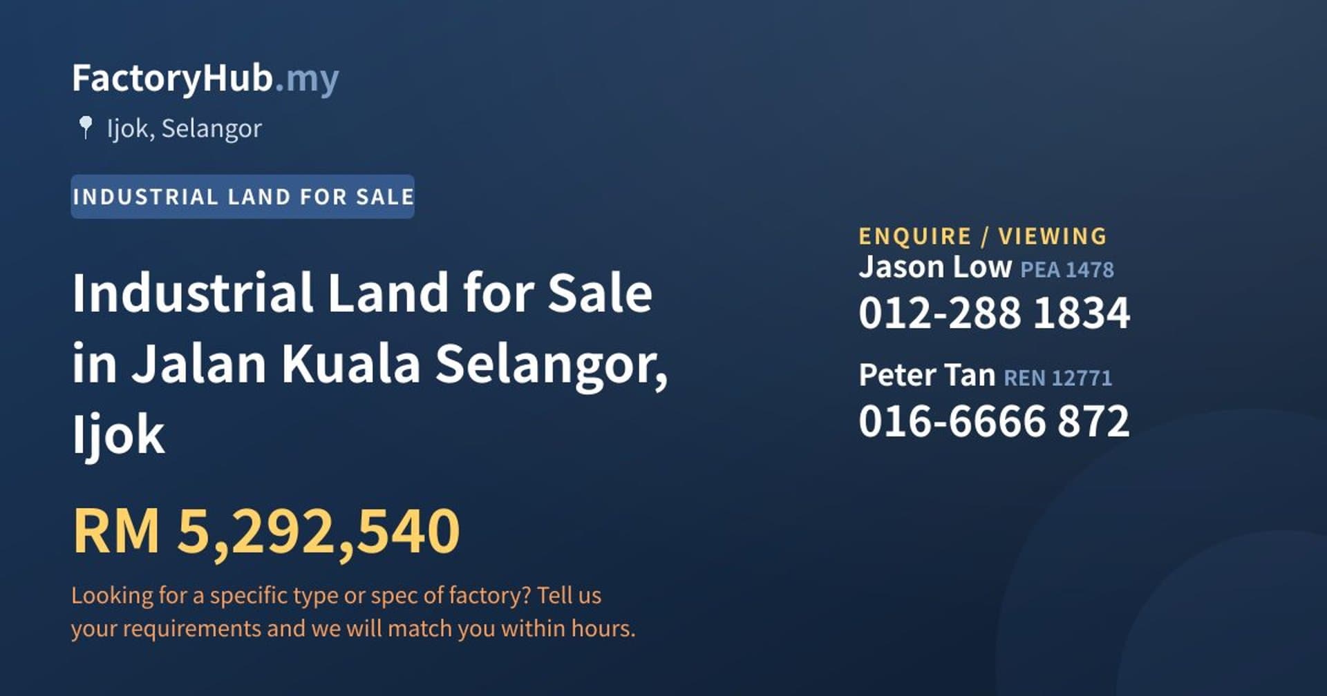 Industrial Land for Sale in Jalan Kuala Selangor, Ijok - Property image 1 of 2