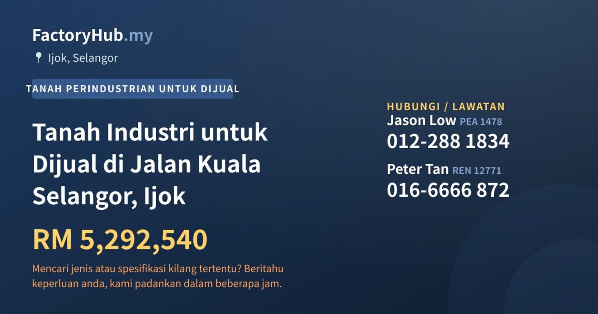 Tanah Industri untuk Dijual di Jalan Kuala Selangor, Ijok · Imej hartanah 1/2