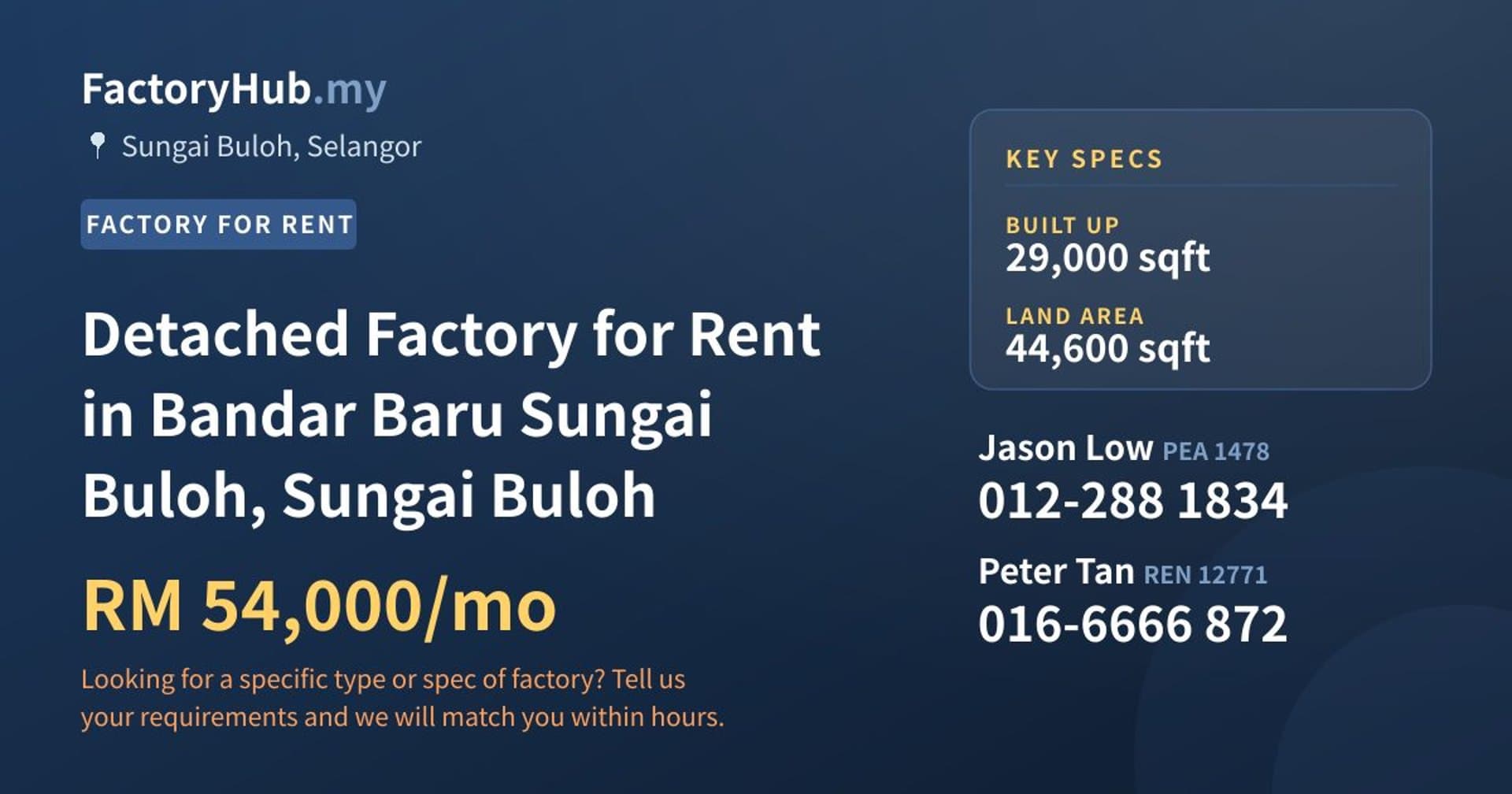 Detached Factory for Rent in Bandar Baru Sungai Buloh, Sungai Buloh - Property image 1 of 2