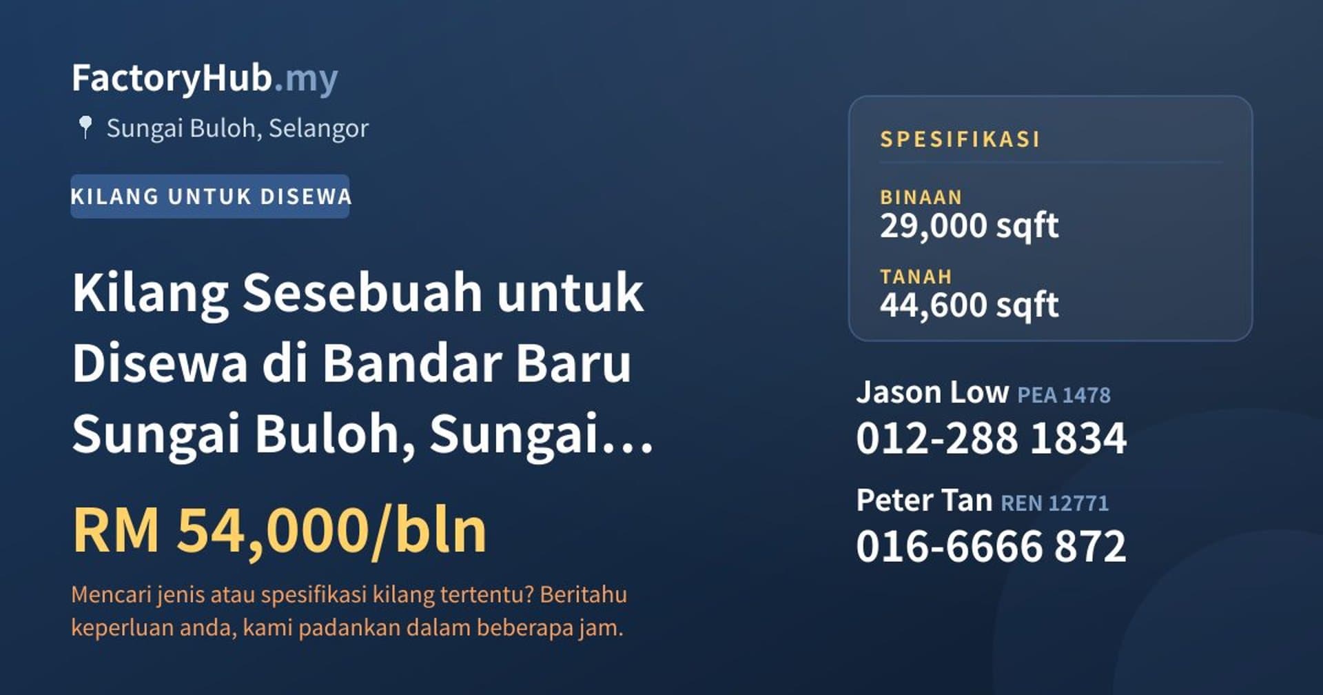 Kilang Sesebuah untuk Disewa di Bandar Baru Sungai Buloh, Sungai Buloh · Imej hartanah 1/2