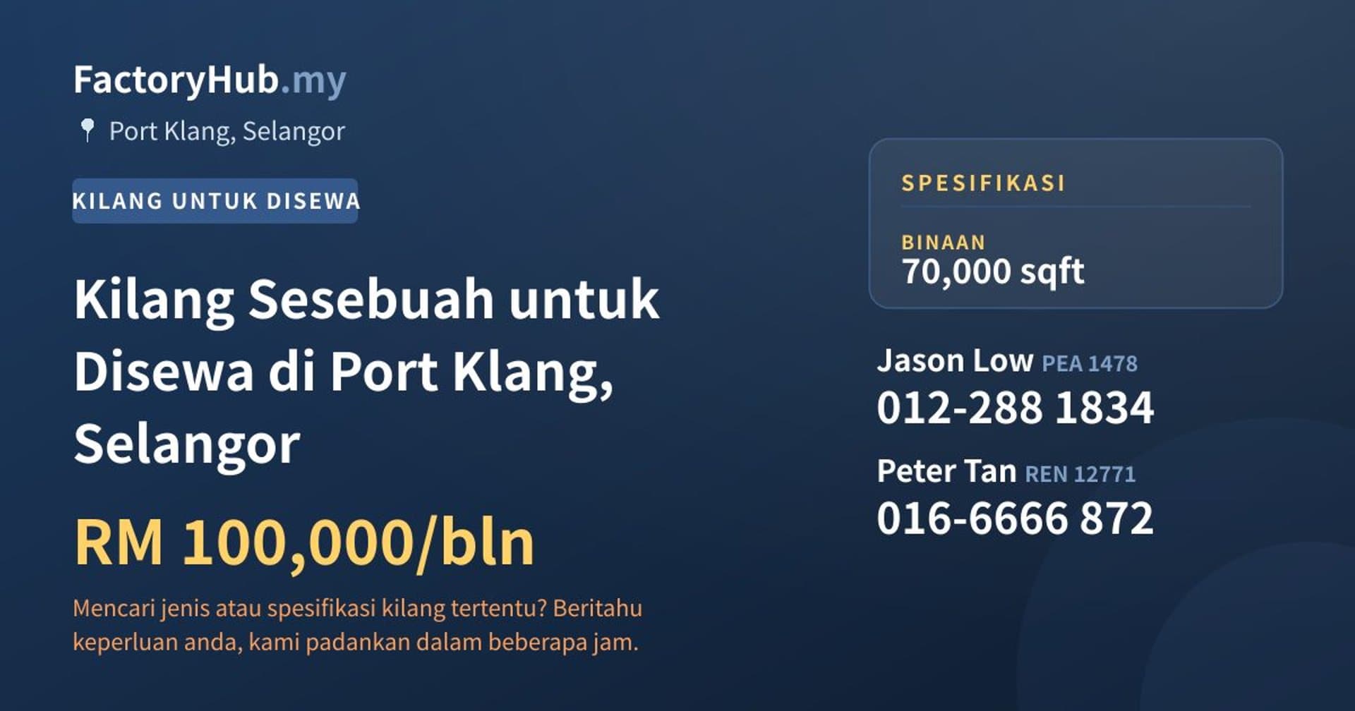 Kilang Sesebuah untuk Disewa di Port Klang, Selangor · Imej hartanah 1/2