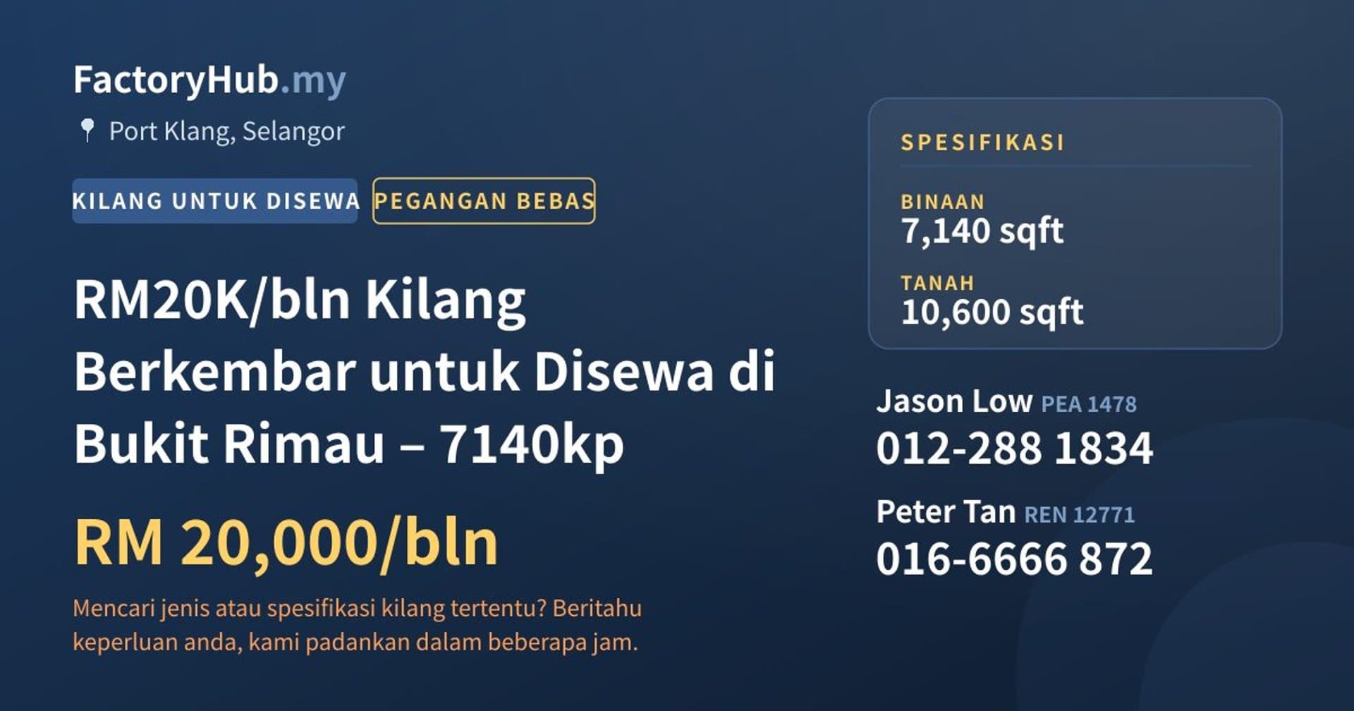 RM20K/bln Kilang Berkembar untuk Disewa di Bukit Rimau – 7140kp · Imej hartanah 1/7