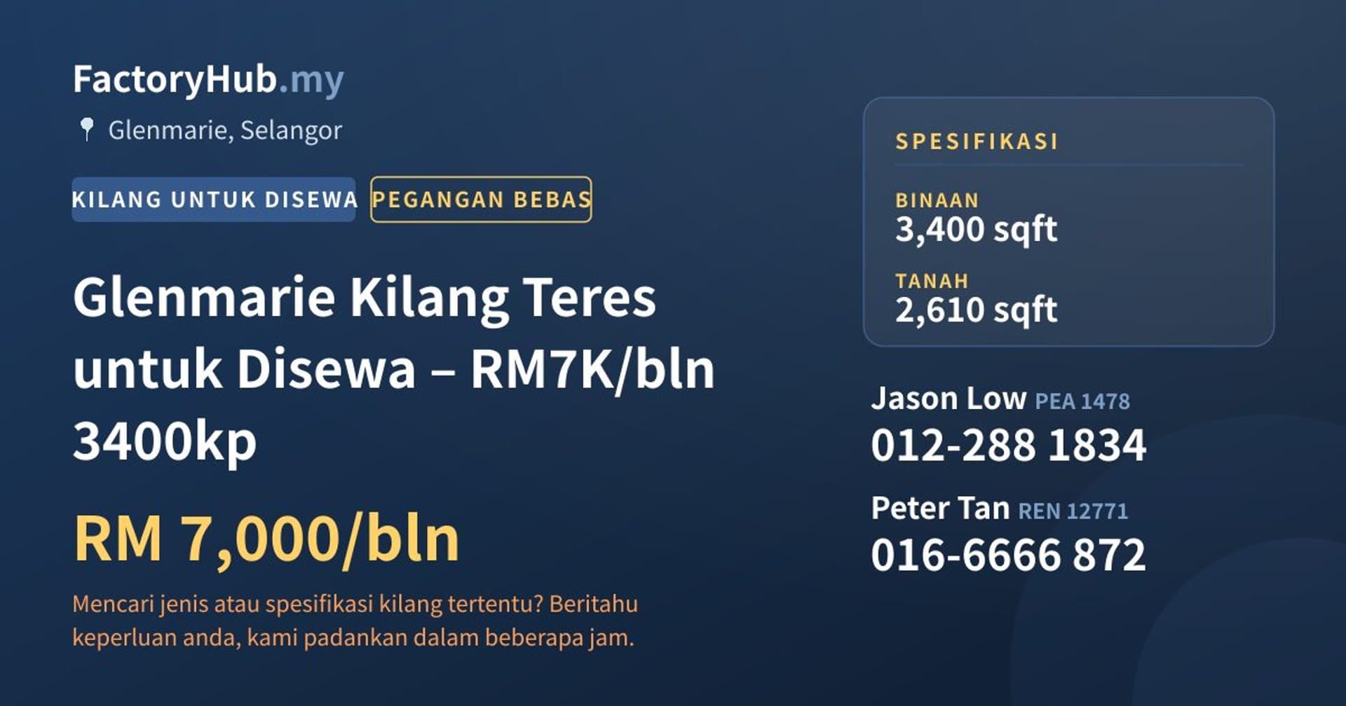 Glenmarie Kilang Teres untuk Disewa – RM7K/bln 3400kp · Imej hartanah 1/7