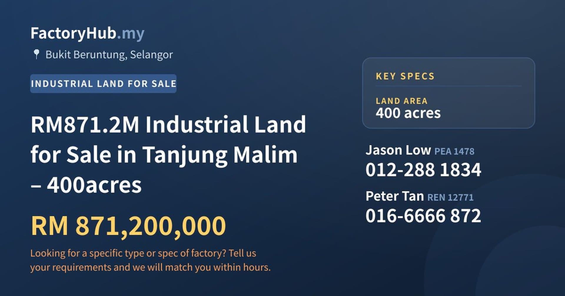 RM871.2M Industrial Land for Sale in Tanjung Malim – 400acres - Property image 1 of 7