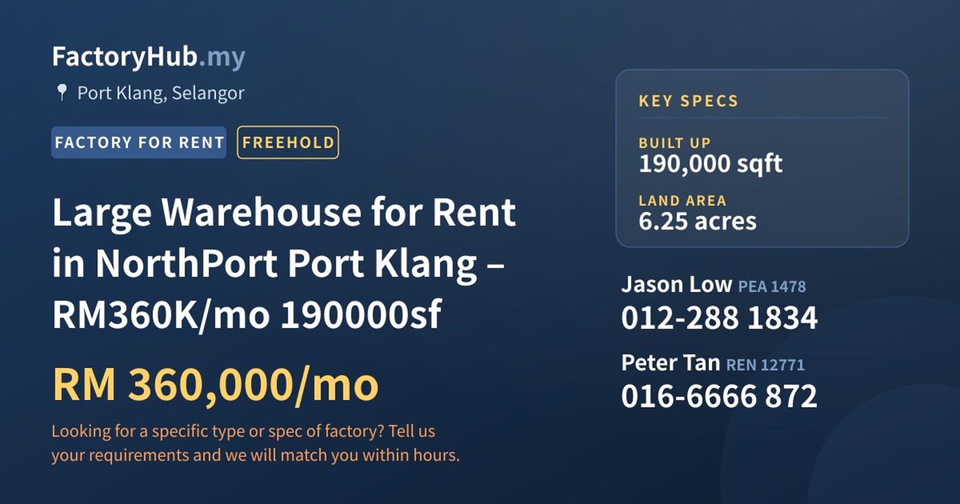 Large Warehouse for Rent in NorthPort Port Klang – RM360K/mo 190000sf - Property image 1 of 7