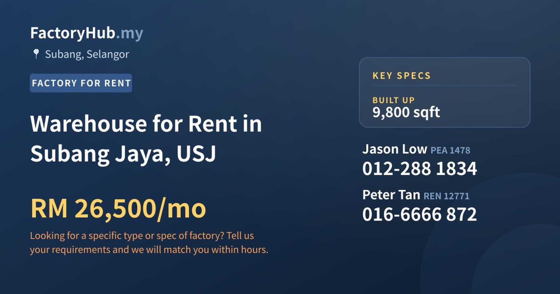 Warehouse for Rent in Subang Jaya, USJ - Property image 1 of 2