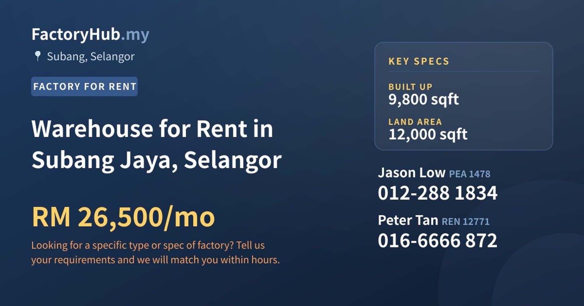 Warehouse for Rent in Subang Jaya, Selangor - Property image 1 of 2