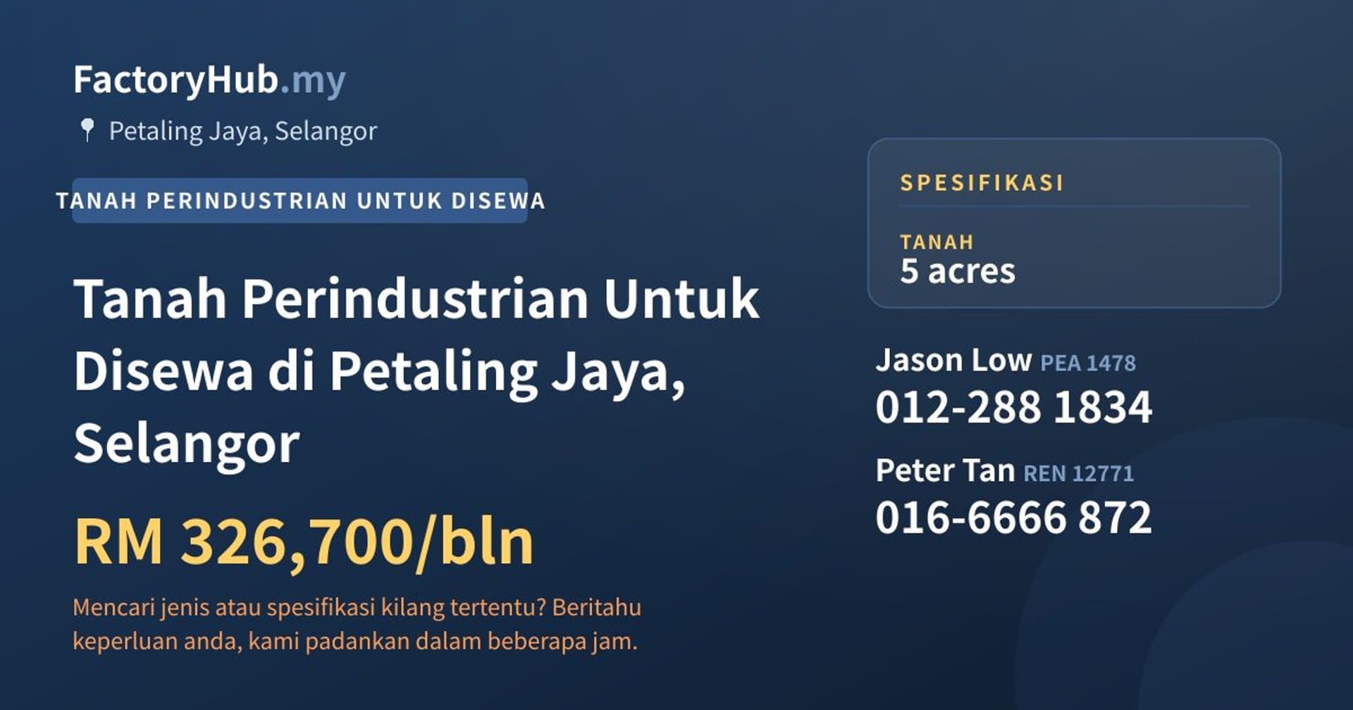 Tanah Perindustrian Untuk Disewa di Petaling Jaya, Selangor · Imej hartanah 1/2