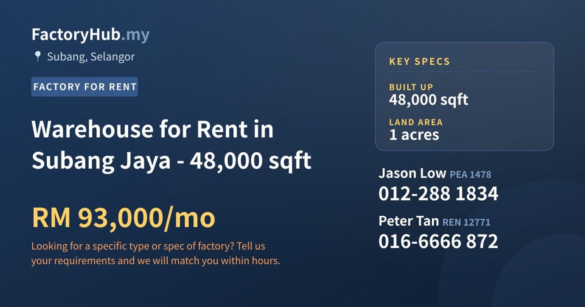 Warehouse for Rent in Subang Jaya - 48,000 sqft - Property image 1 of 2