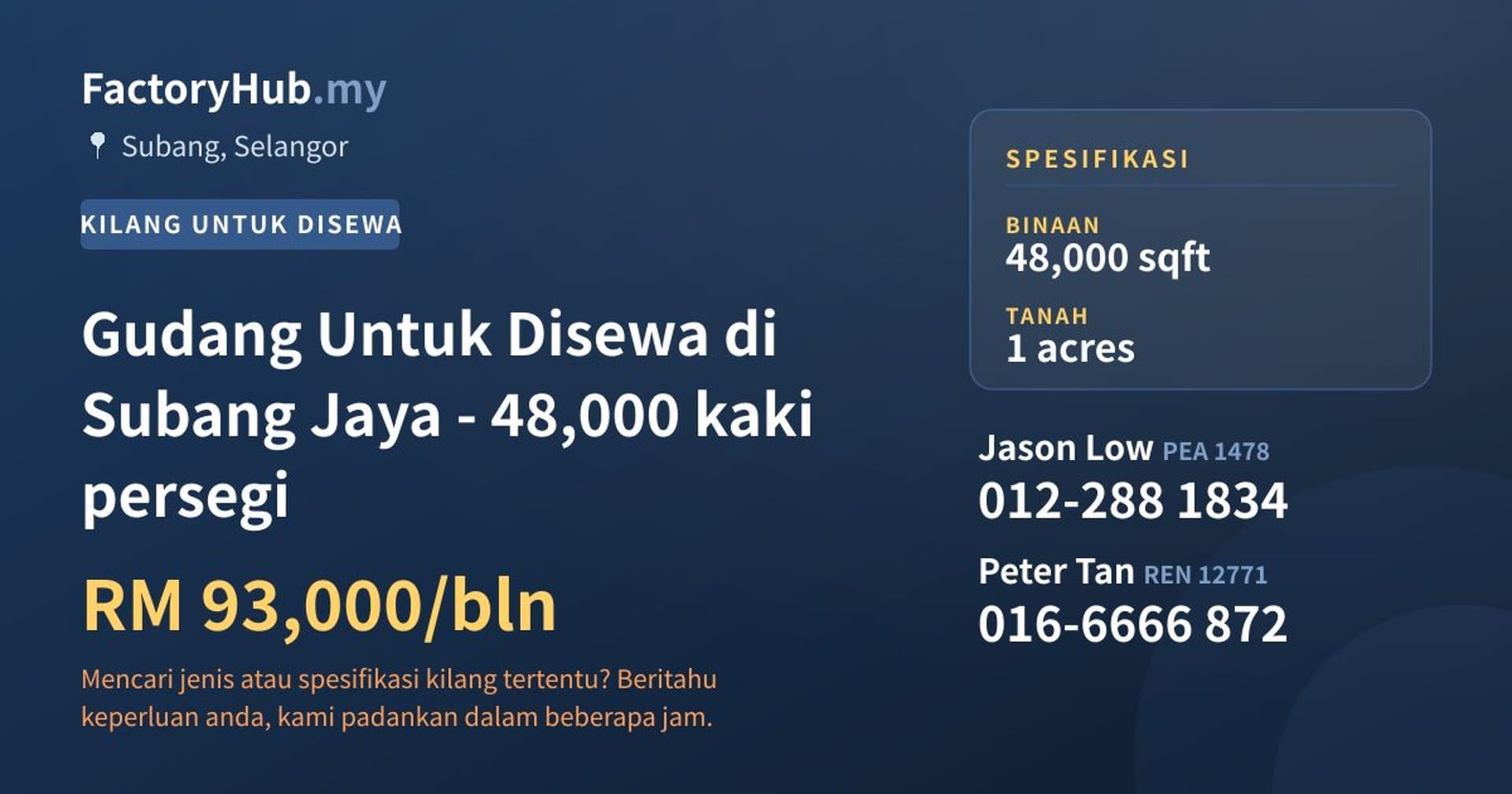 Gudang Untuk Disewa di Subang Jaya - 48,000 kaki persegi · Imej hartanah 1/2