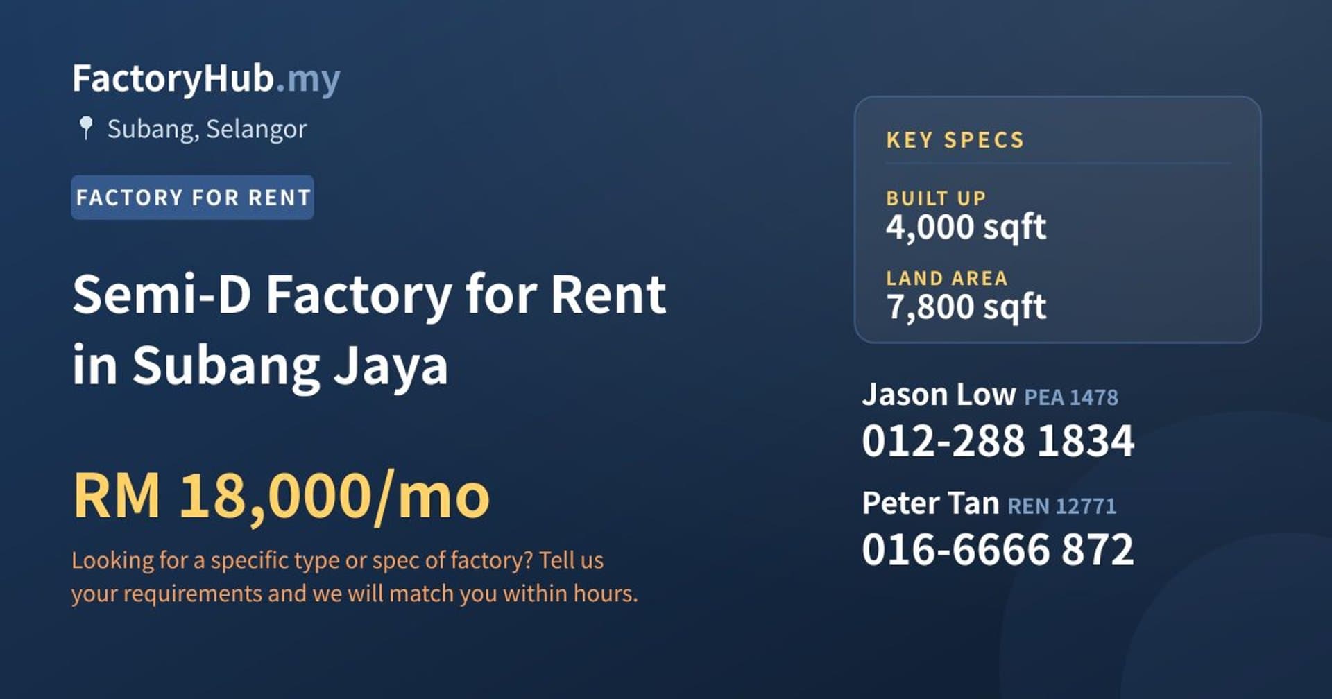 Semi-D Factory for Rent in Subang Jaya - Property image 1 of 2