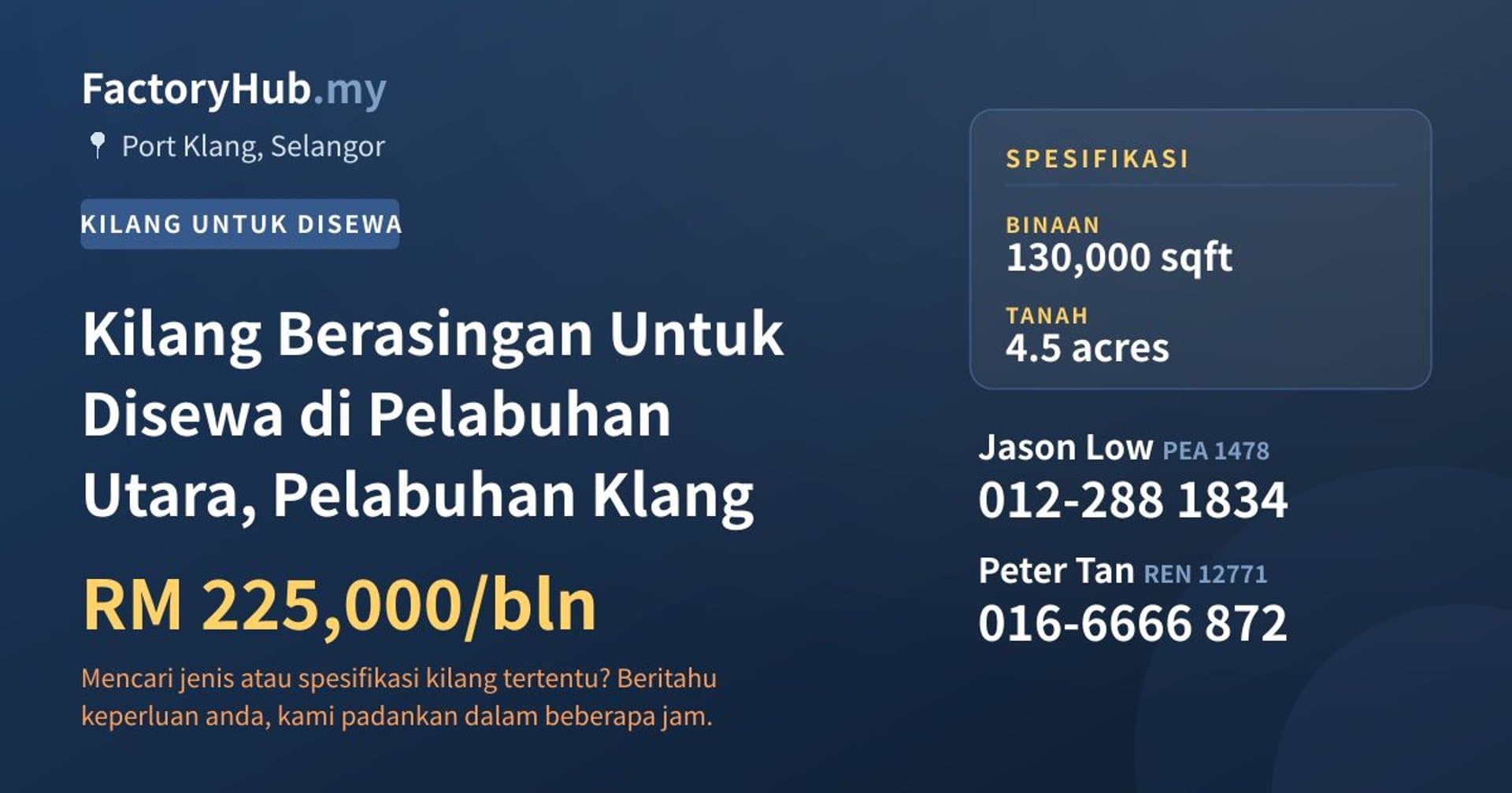 Kilang Berasingan Untuk Disewa di Pelabuhan Utara, Pelabuhan Klang · Imej hartanah 1/2