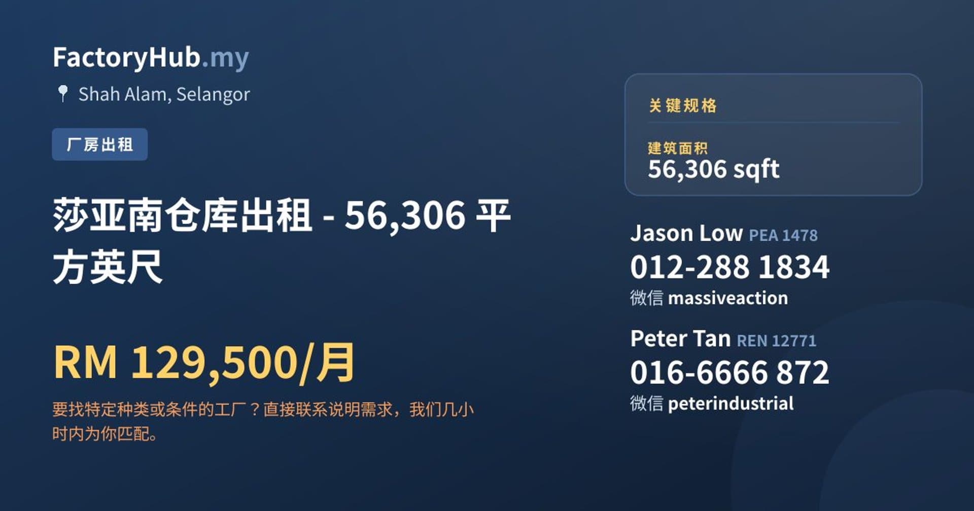 莎亚南仓库出租 - 56,306 平方英尺 · 房源图片 1/2