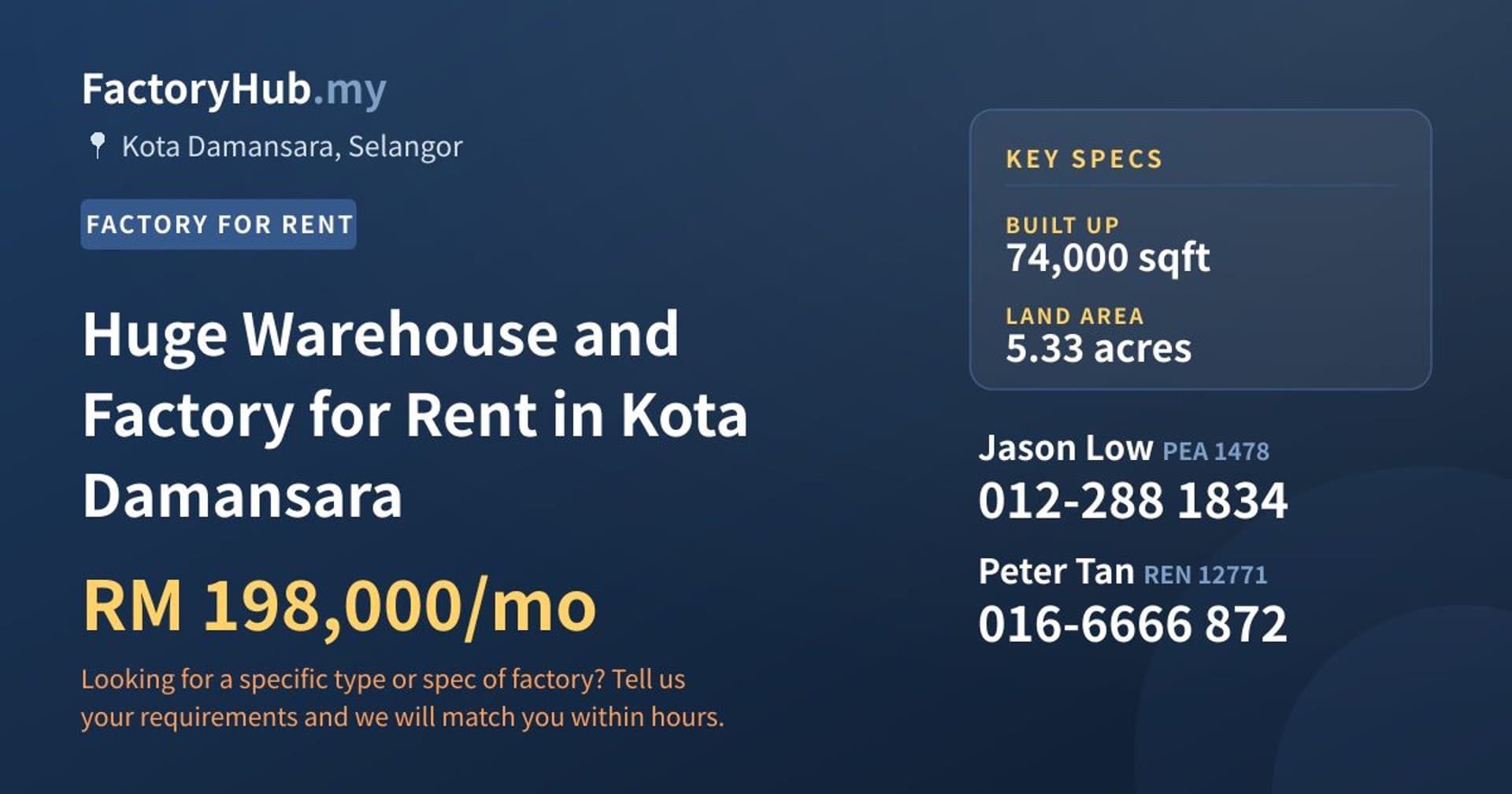 Huge Warehouse and Factory for Rent in Kota Damansara - Property image 1 of 2