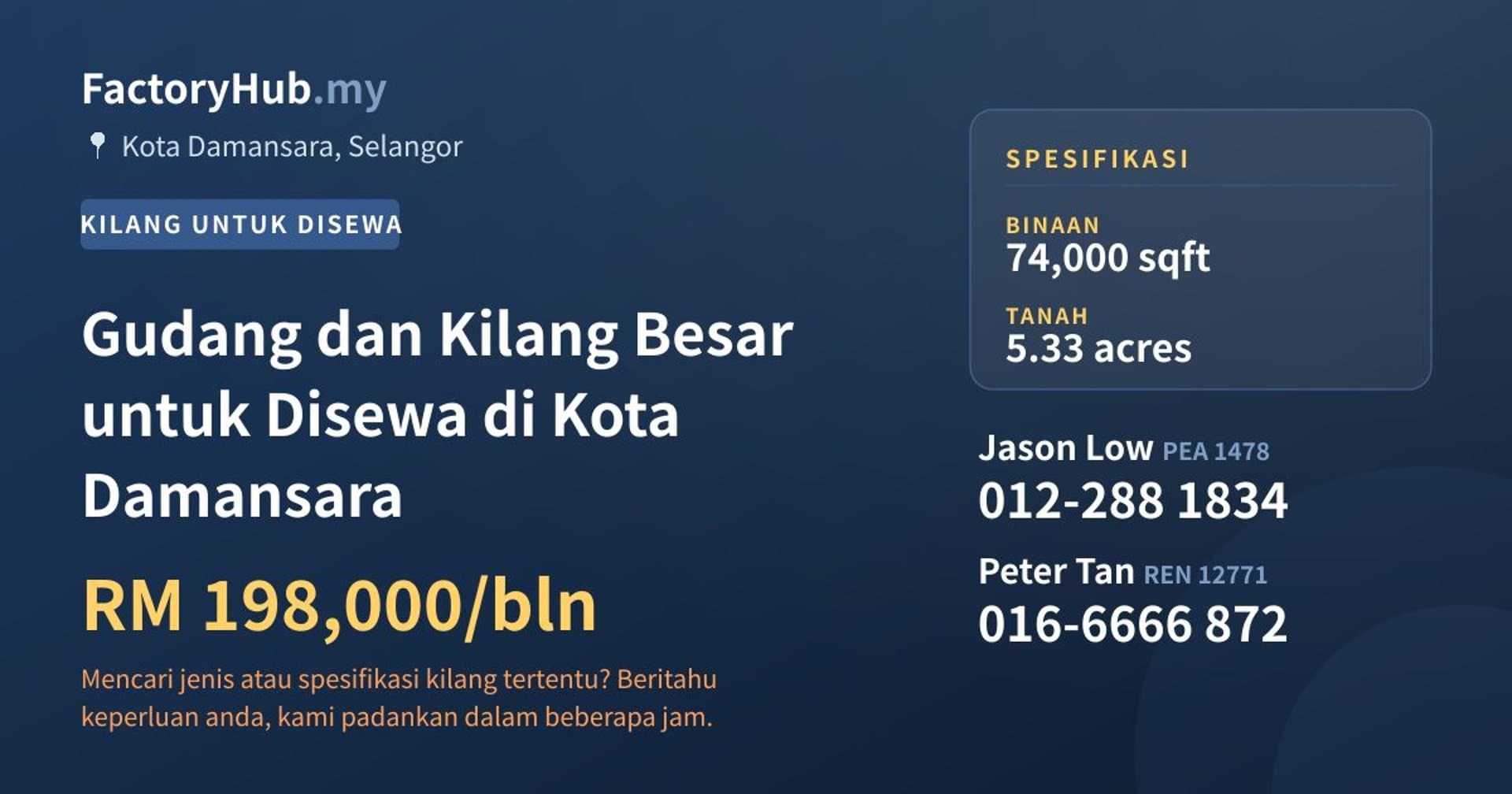 Gudang dan Kilang Besar untuk Disewa di Kota Damansara · Imej hartanah 1/2