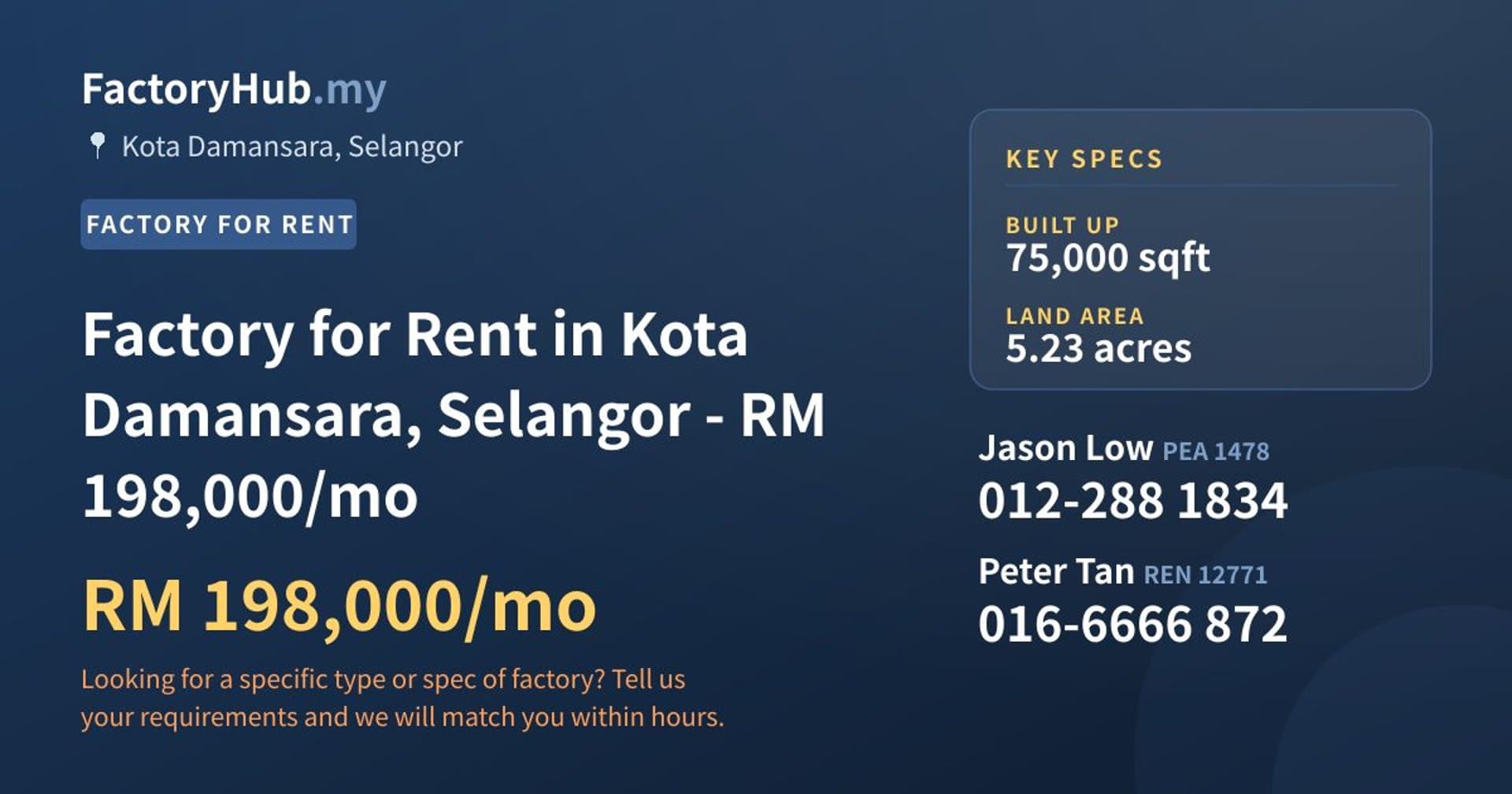 Factory for Rent in Kota Damansara, Selangor - RM 198,000/mo - Property image 1 of 2