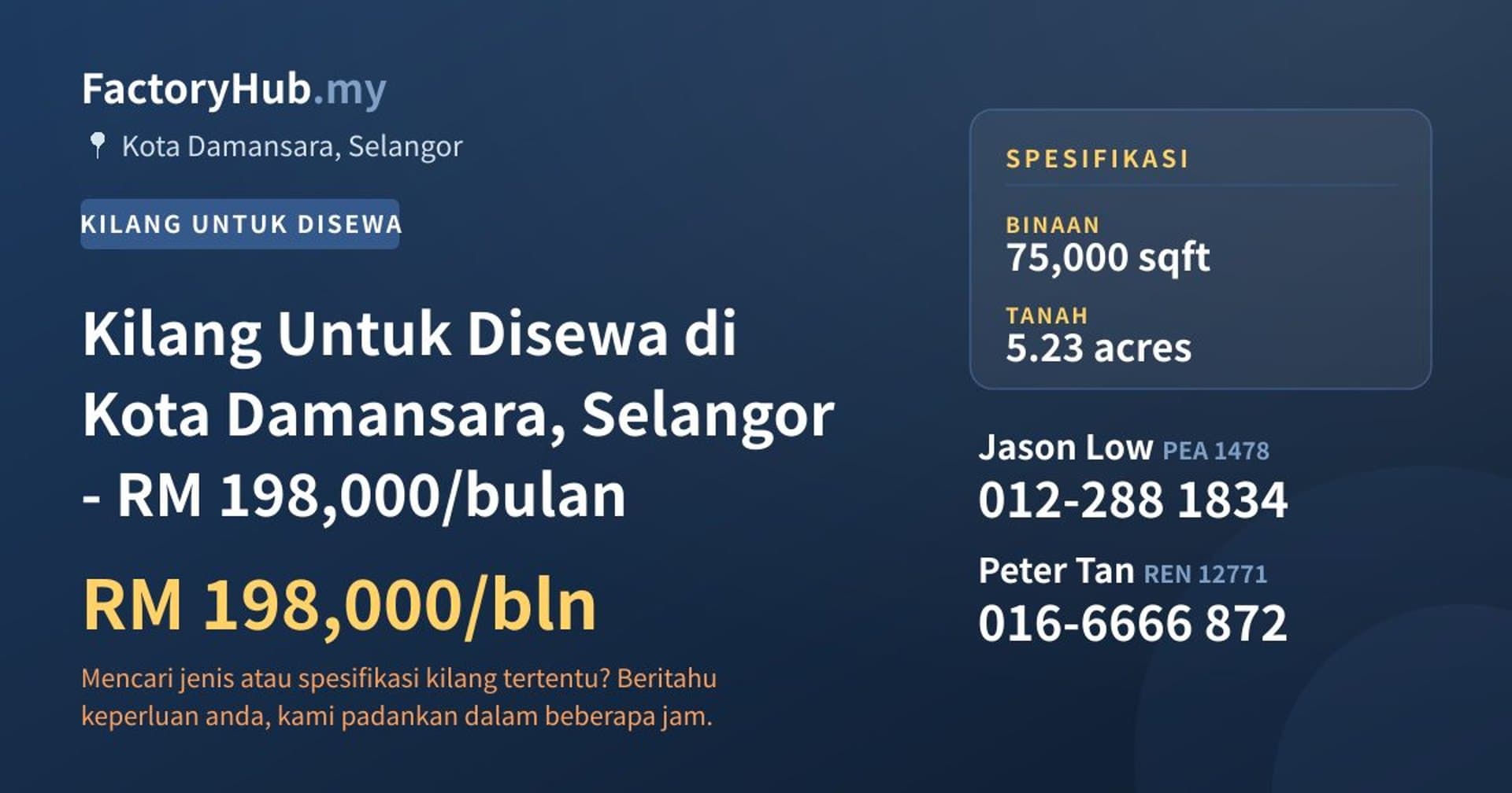 Kilang Untuk Disewa di Kota Damansara, Selangor - RM 198,000/bulan · Imej hartanah 1/2