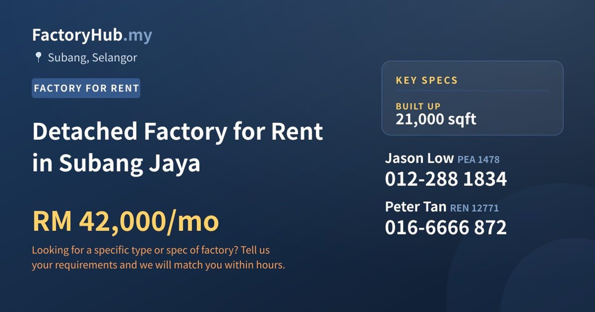 Detached Factory for Rent in Subang Jaya - Property image 1 of 2