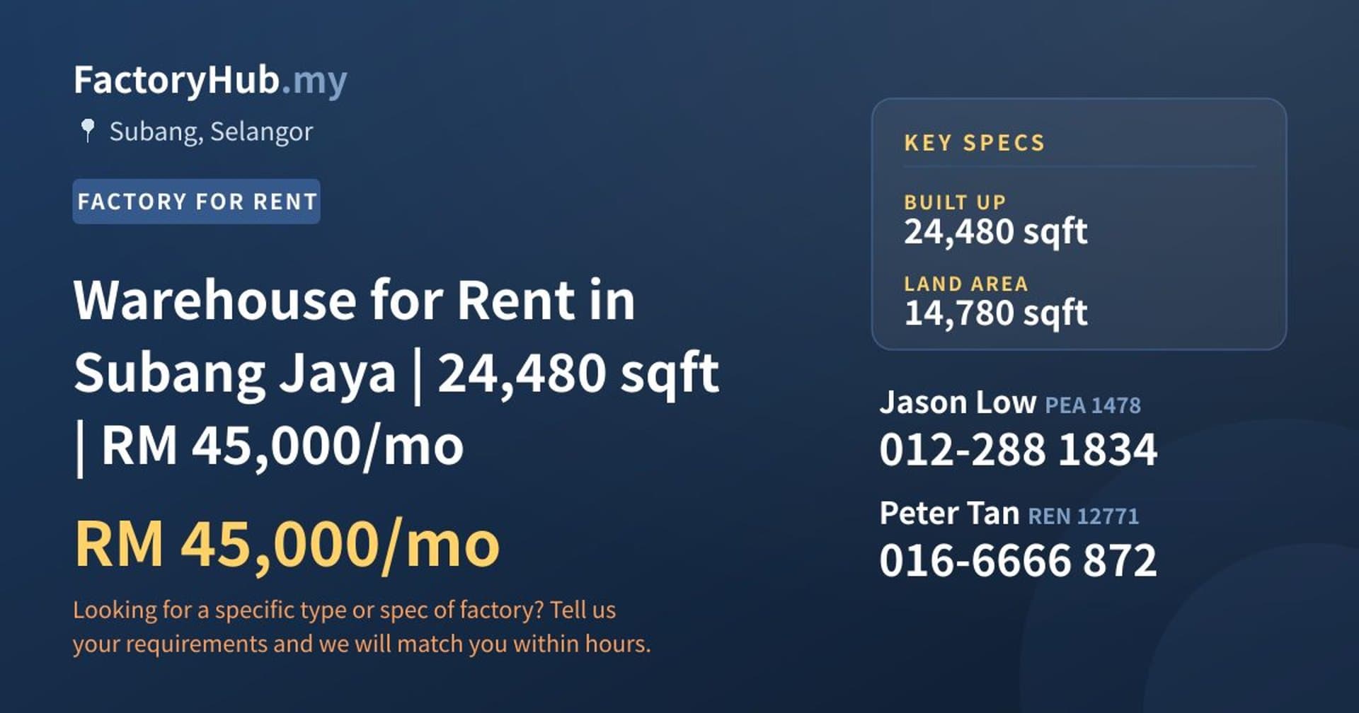 Warehouse for Rent in Subang Jaya | 24,480 sqft | RM 45,000/mo - Property image 1 of 2