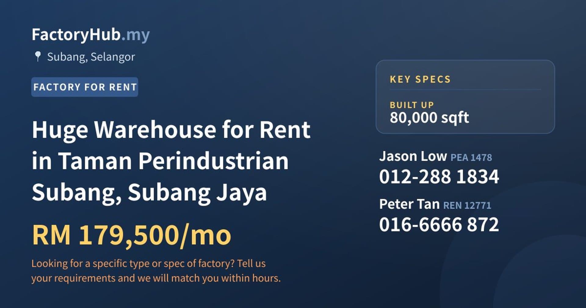 Huge Warehouse for Rent in Taman Perindustrian Subang, Subang Jaya - Property image 1 of 2