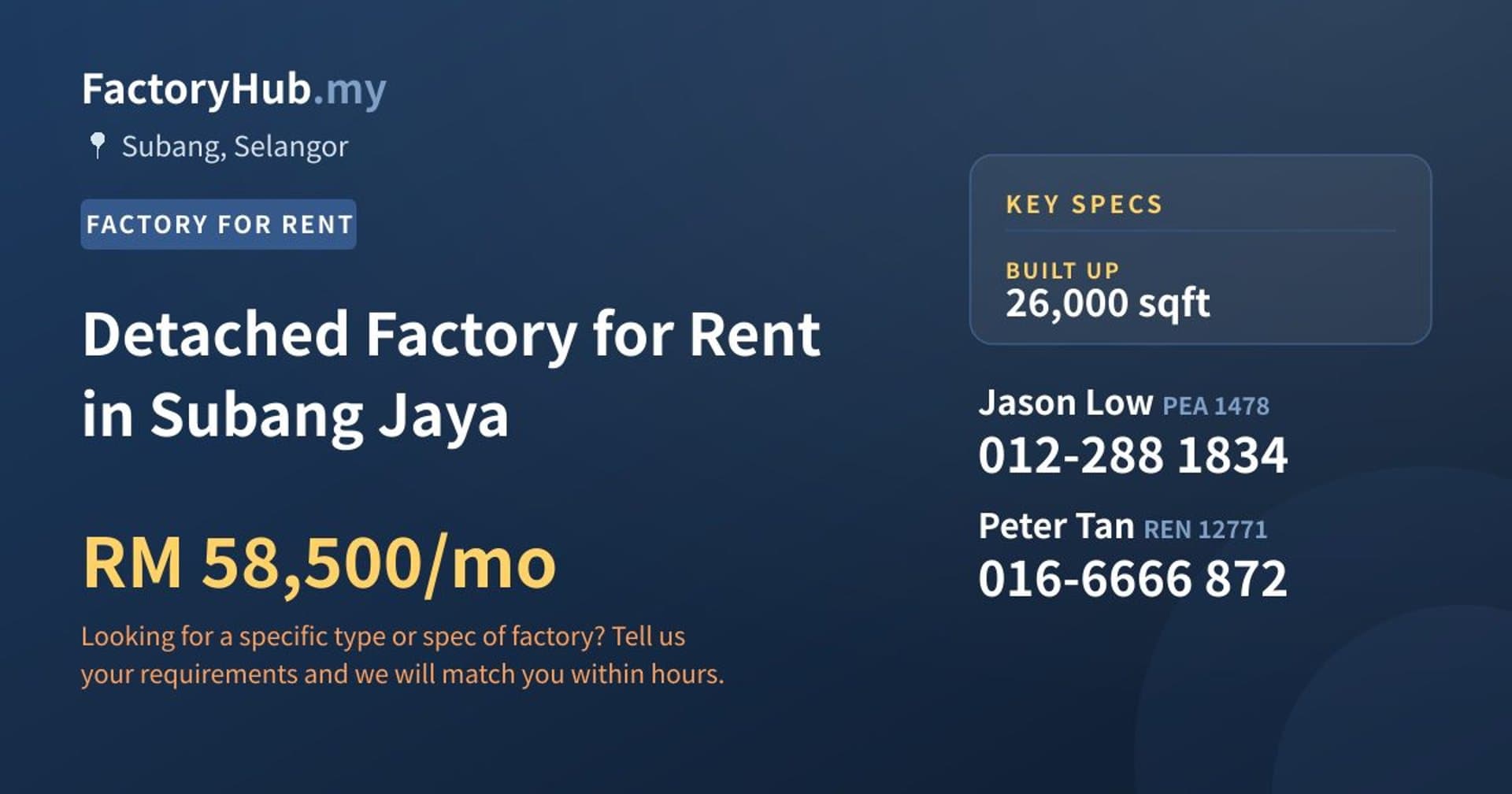 Detached Factory for Rent in Subang Jaya - Property image 1 of 2