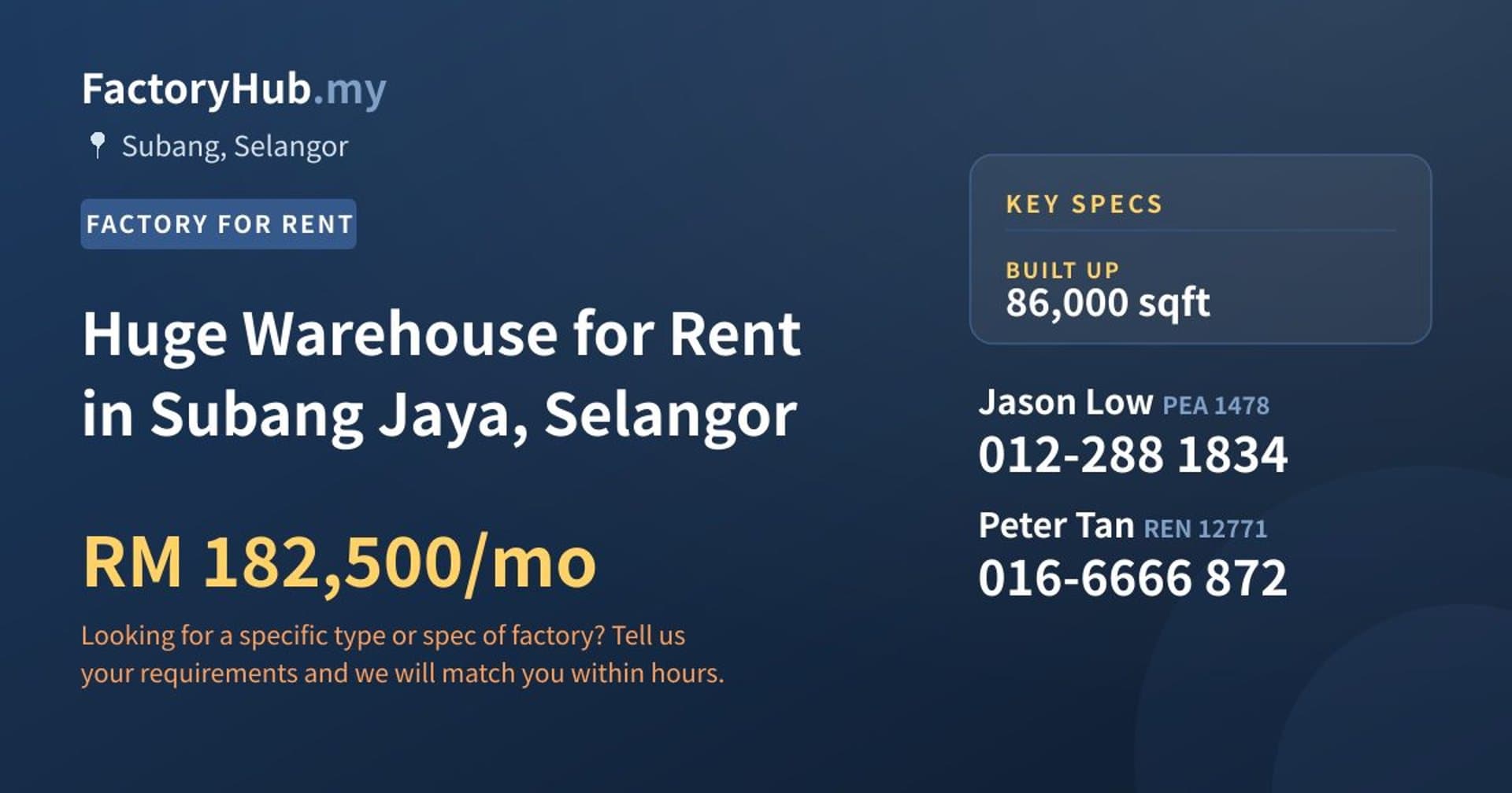 Huge Warehouse for Rent in Subang Jaya, Selangor - Property image 1 of 2