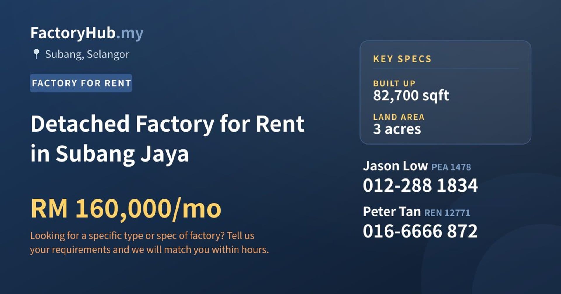 Detached Factory for Rent in Subang Jaya - Property image 1 of 2