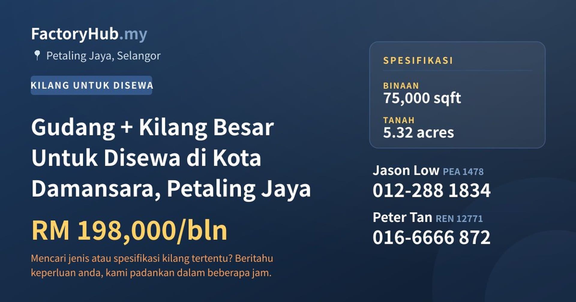 Gudang + Kilang Besar Untuk Disewa di Kota Damansara, Petaling Jaya · Imej hartanah 1/2