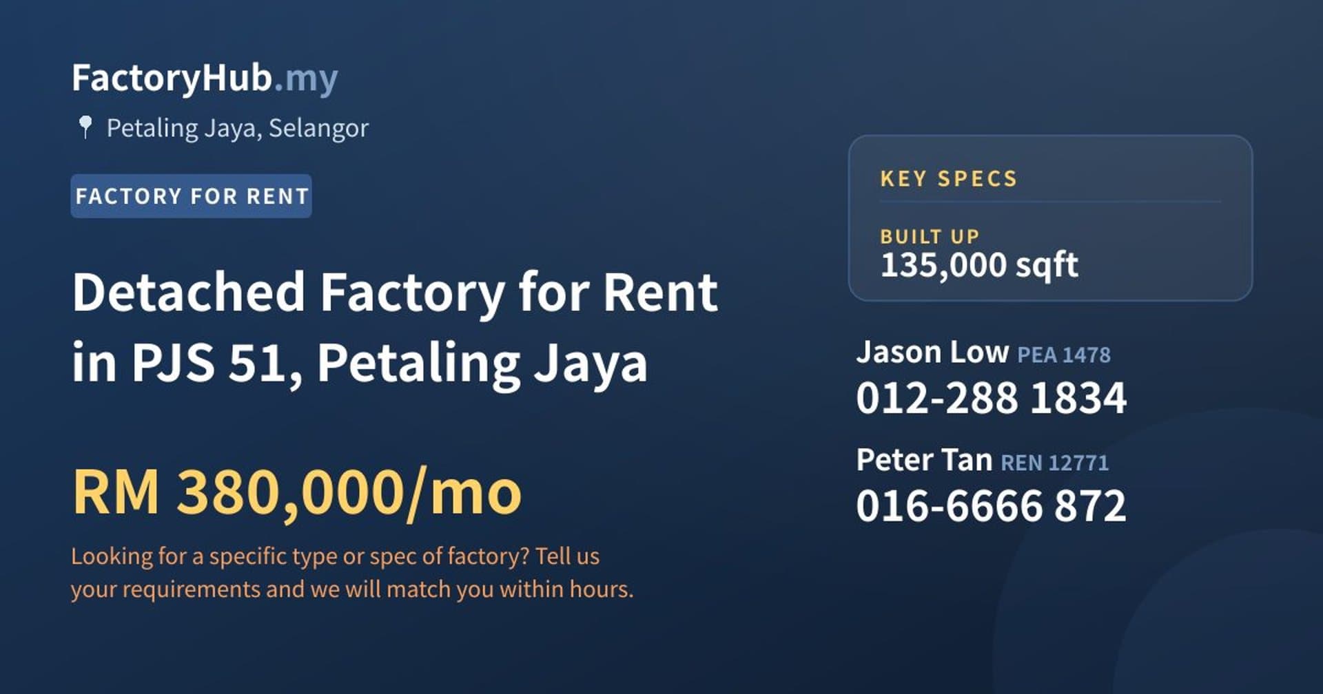 Detached Factory for Rent in PJS 51, Petaling Jaya - Property image 1 of 2