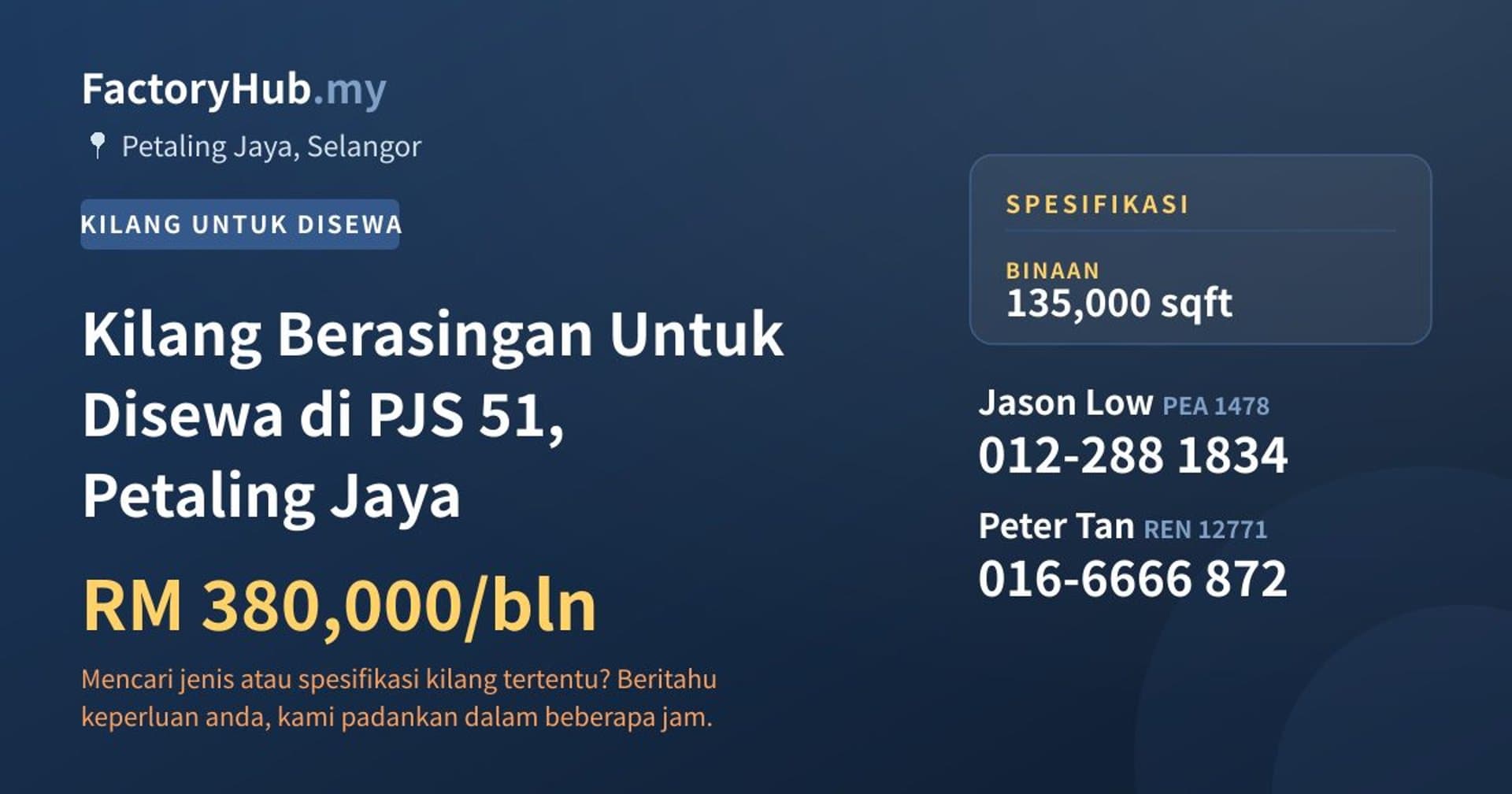 Kilang Berasingan Untuk Disewa di PJS 51, Petaling Jaya · Imej hartanah 1/2