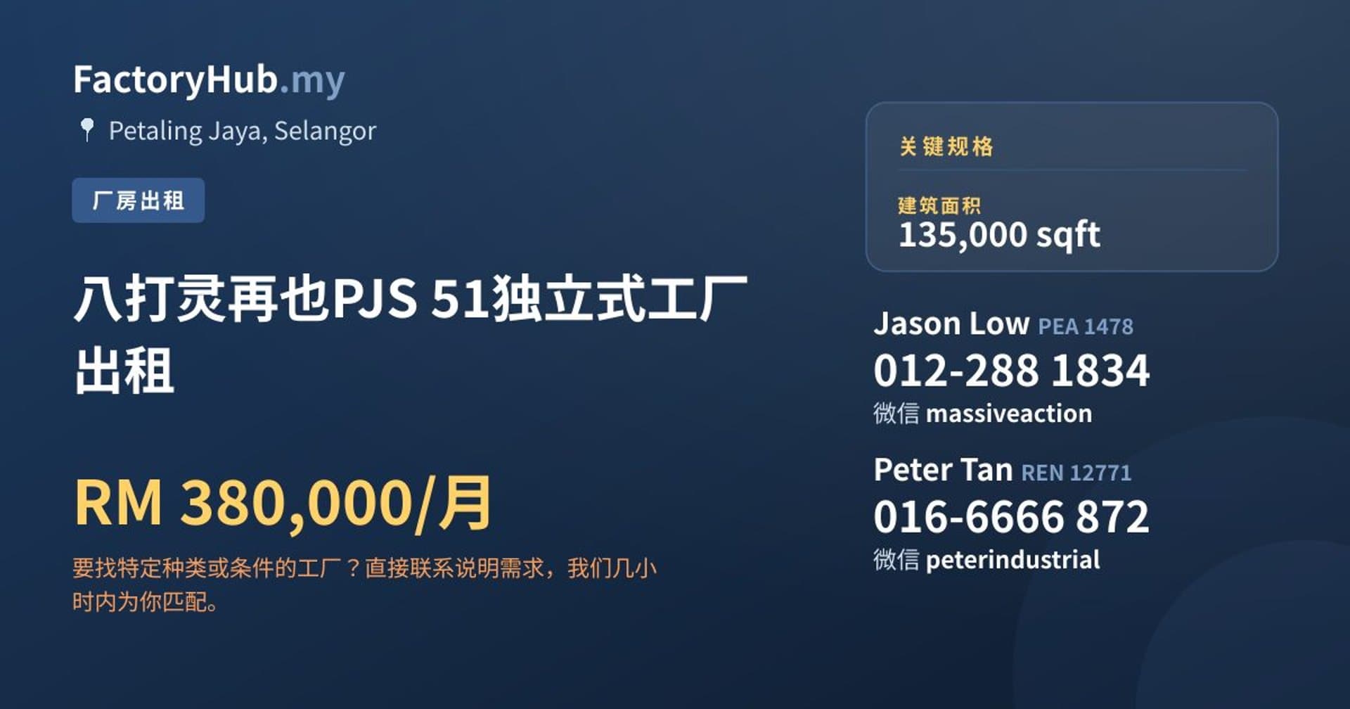八打灵再也PJS 51独立式工厂出租 · 房源图片 1/2