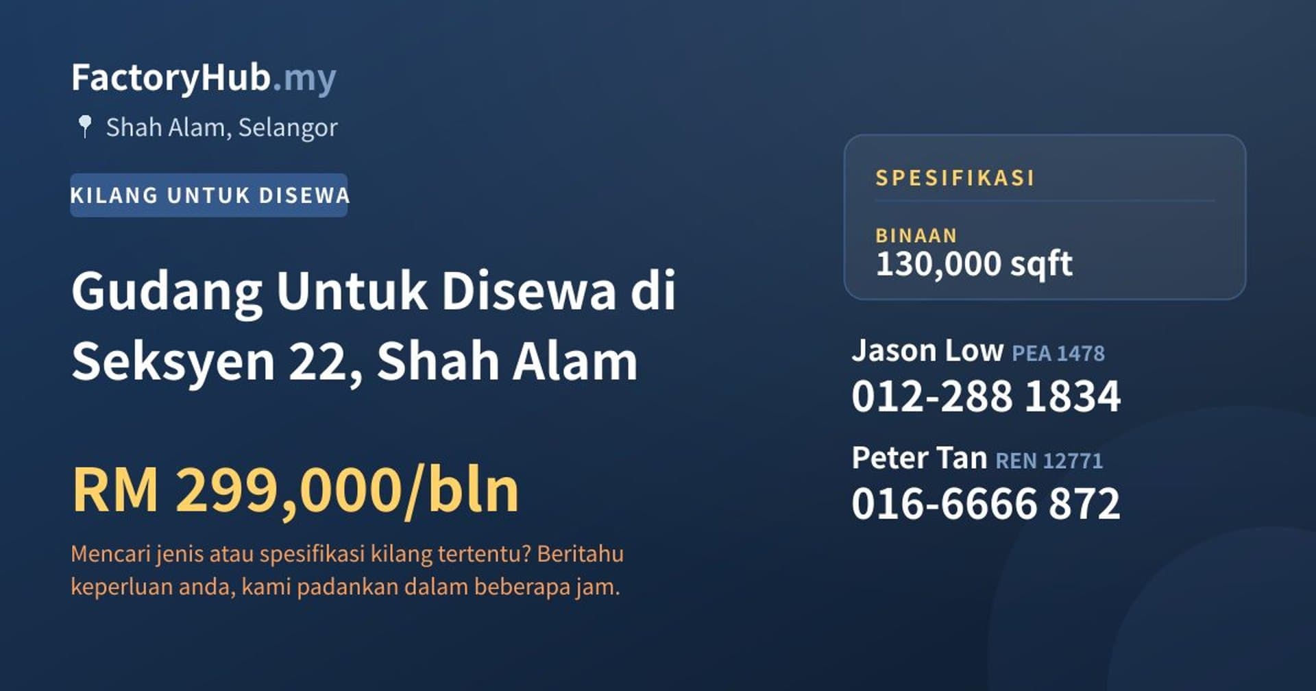 Gudang Untuk Disewa di Seksyen 22, Shah Alam · Imej hartanah 1/2