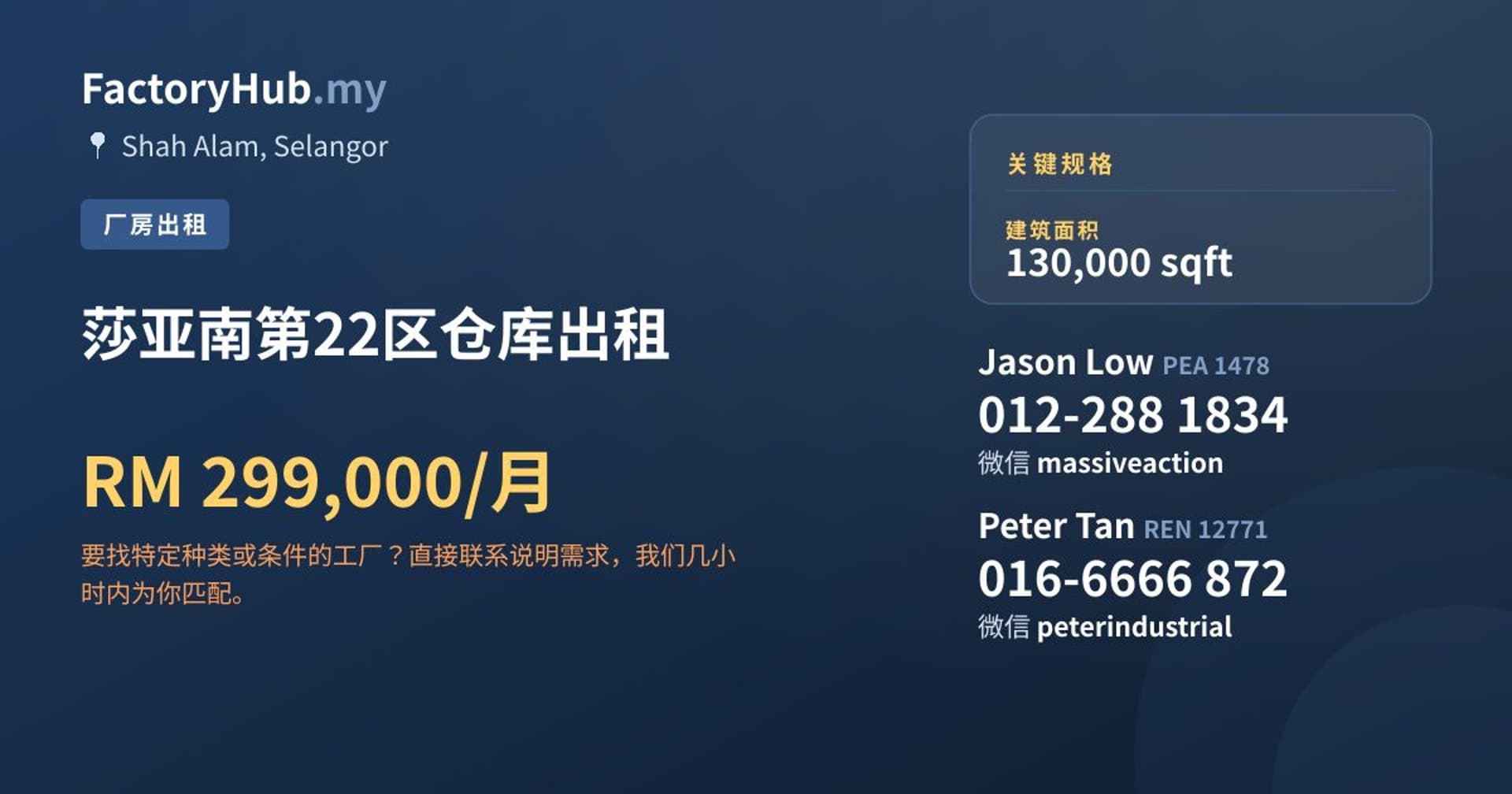 莎亚南第22区仓库出租 · 房源图片 1/2