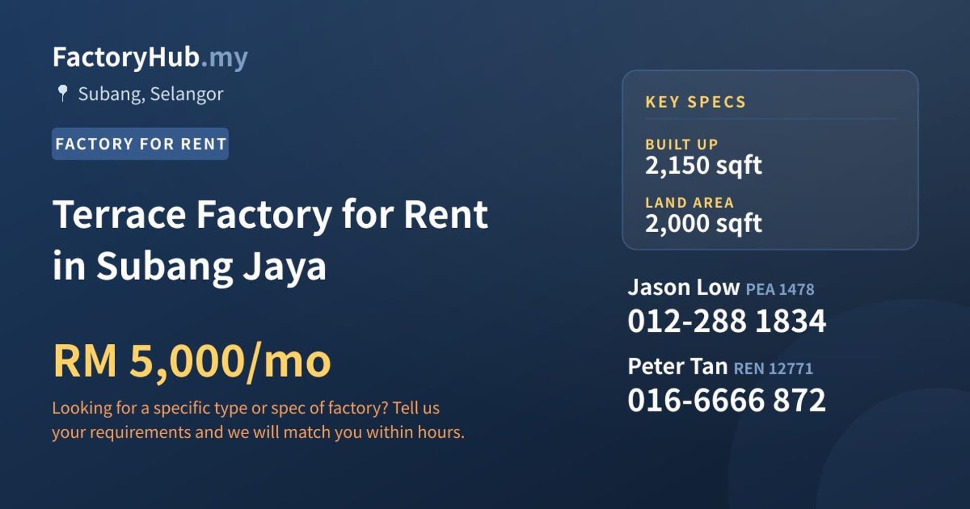 Terrace Factory for Rent in Subang Jaya - Property image 1 of 2
