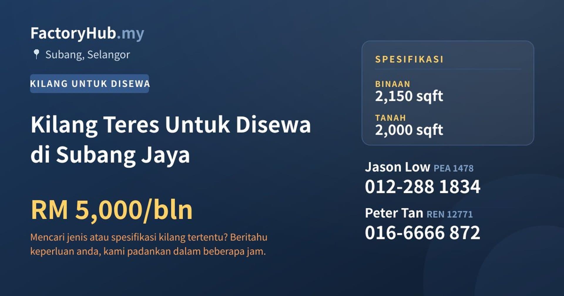 Kilang Teres Untuk Disewa di Subang Jaya · Imej hartanah 1/2