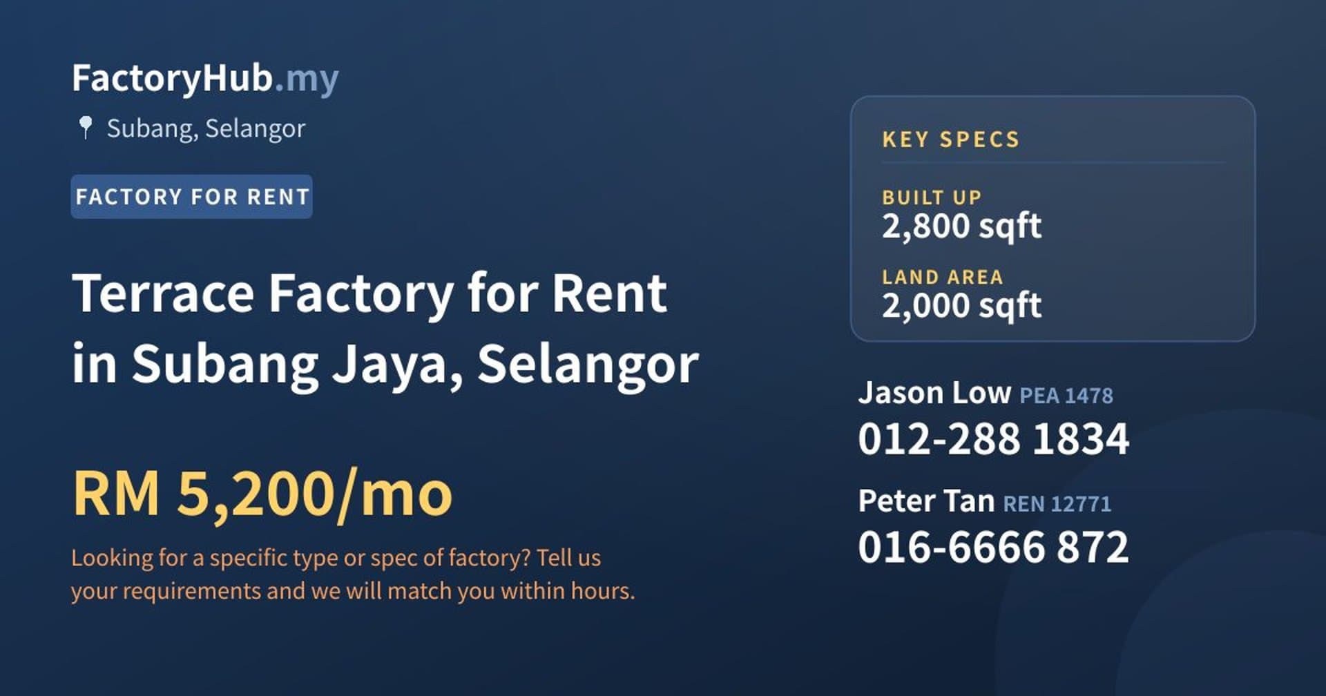 Terrace Factory for Rent in Subang Jaya, Selangor - Property image 1 of 2