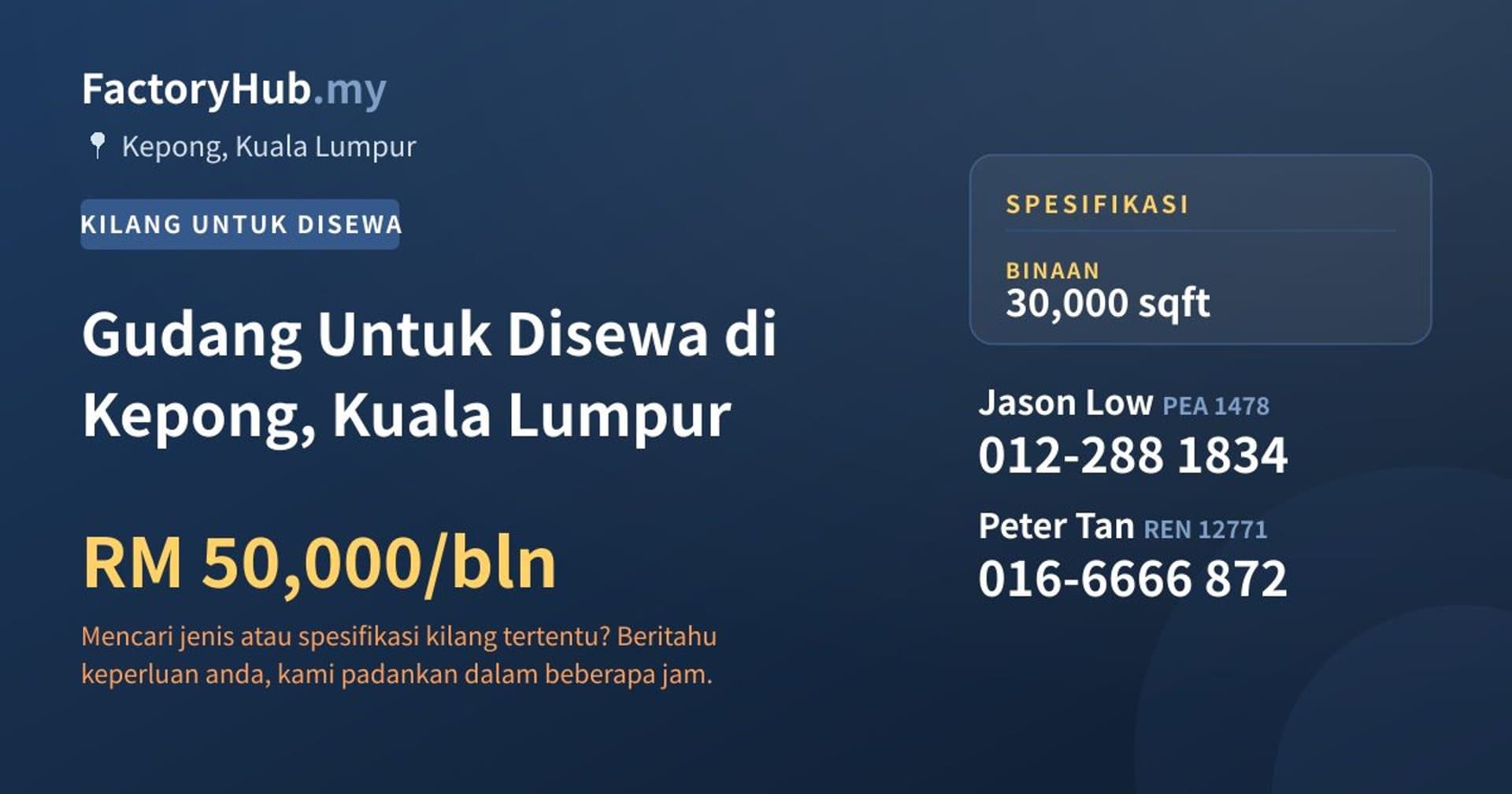Gudang Untuk Disewa di Kepong, Kuala Lumpur · Imej hartanah 1/2