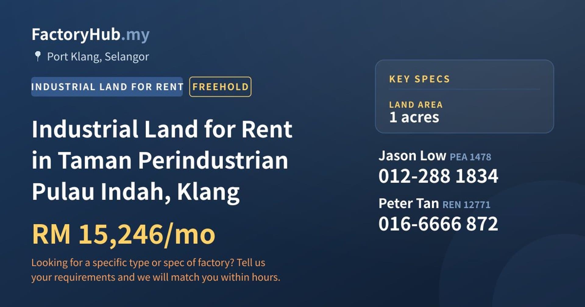 Industrial Land for Rent in Taman Perindustrian Pulau Indah, Klang - Property image 1 of 2