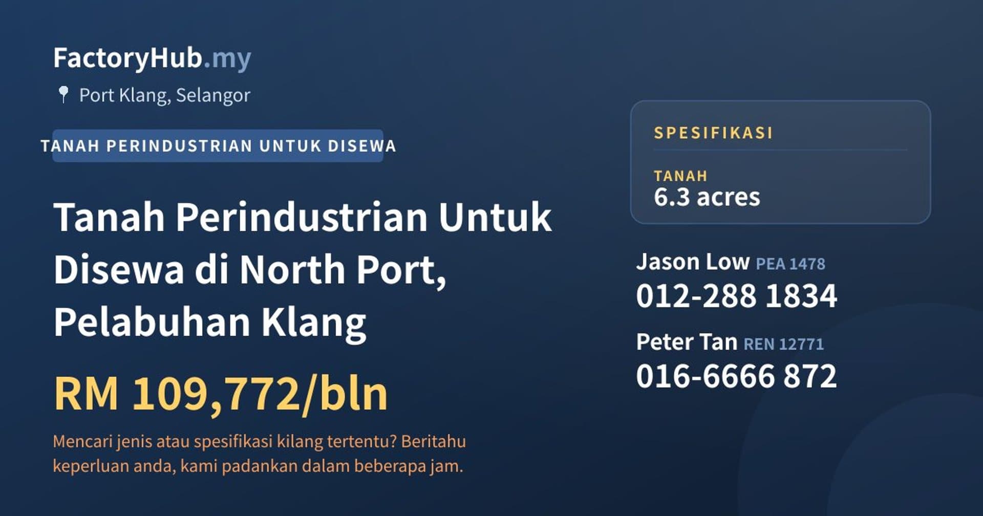 Tanah Perindustrian Untuk Disewa di North Port, Pelabuhan Klang · Imej hartanah 1/2