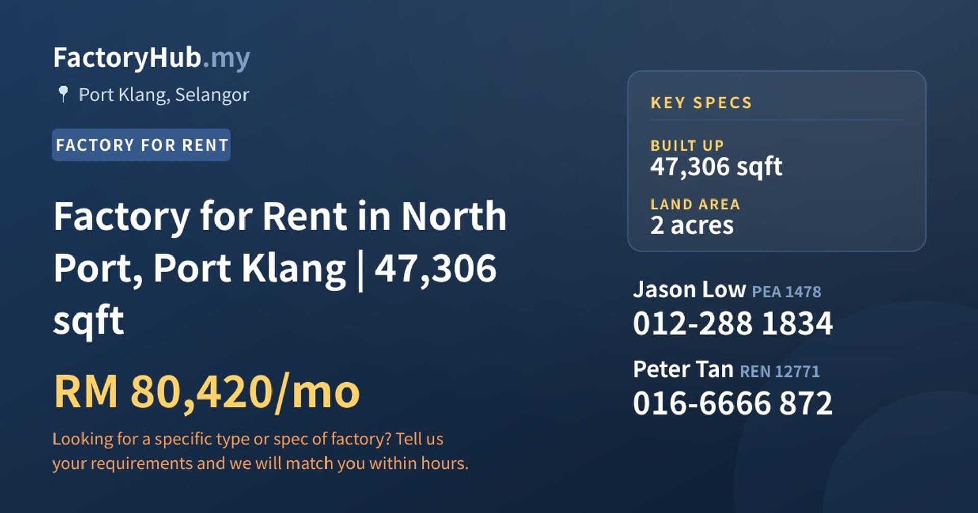Factory for Rent in North Port, Port Klang | 47,306 sqft - Property image 1 of 2