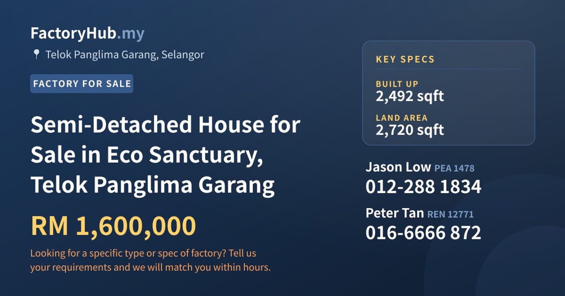 Semi-Detached House for Sale in Eco Sanctuary, Telok Panglima Garang - Property image 1 of 2