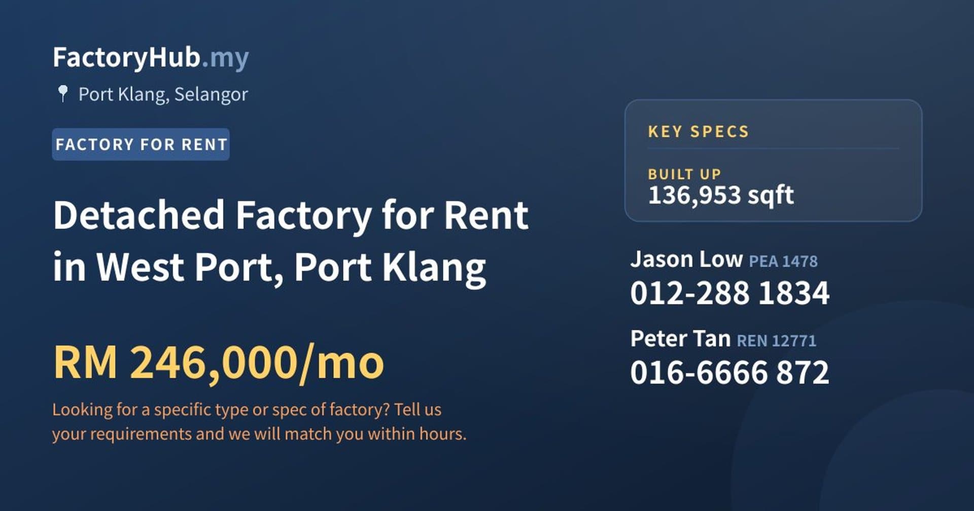 Detached Factory for Rent in West Port, Port Klang - Property image 1 of 2
