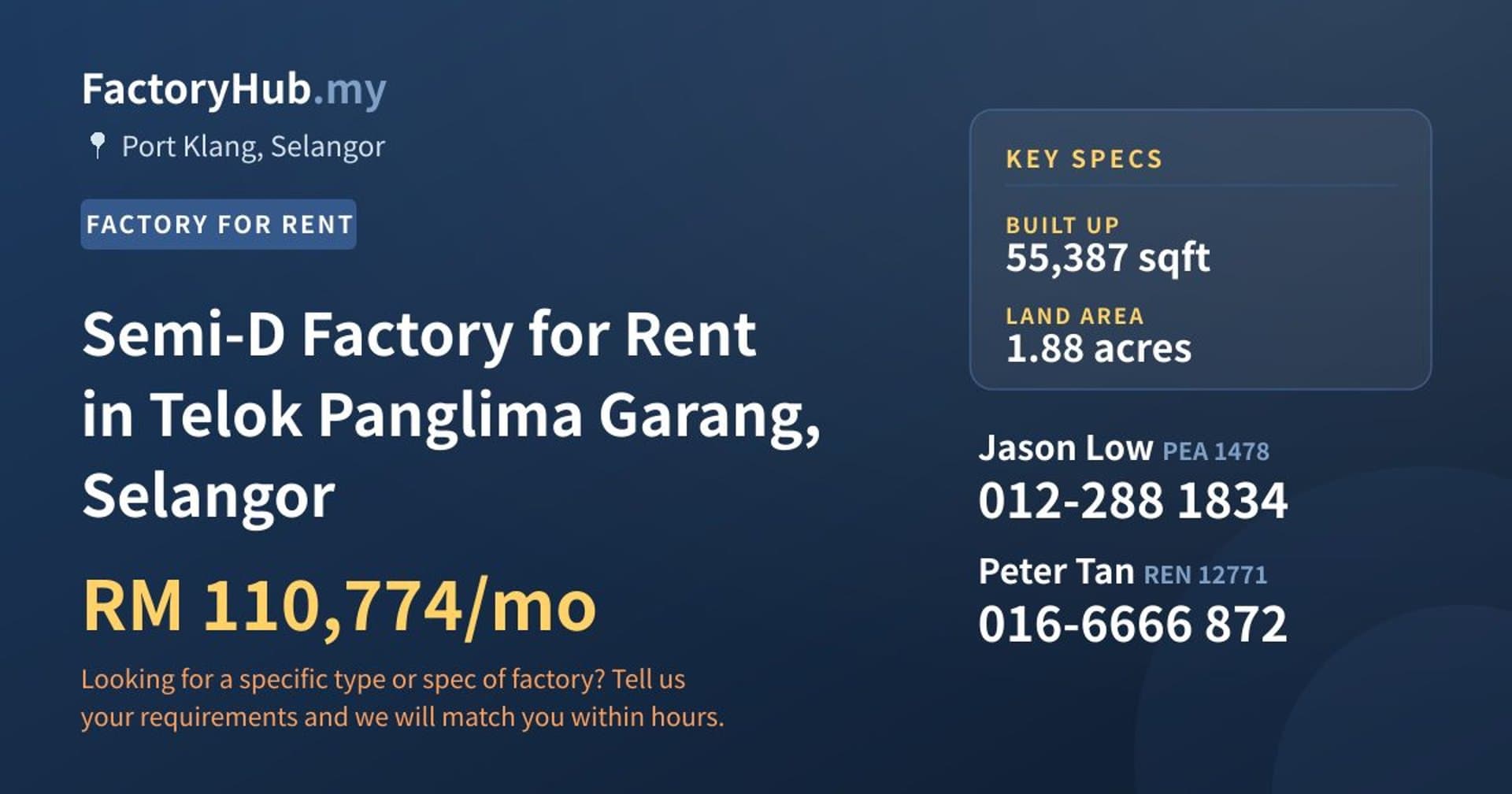 Semi-D Factory for Rent in Telok Panglima Garang, Selangor - Property image 1 of 2