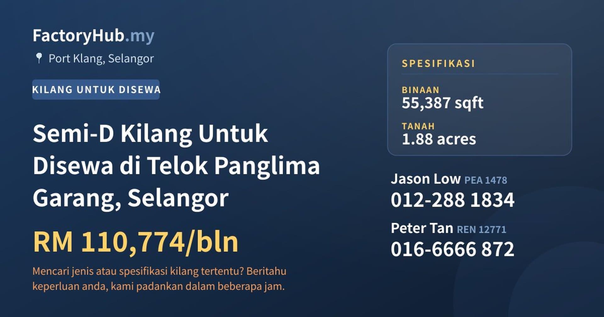Semi-D Kilang Untuk Disewa di Telok Panglima Garang, Selangor · Imej hartanah 1/2
