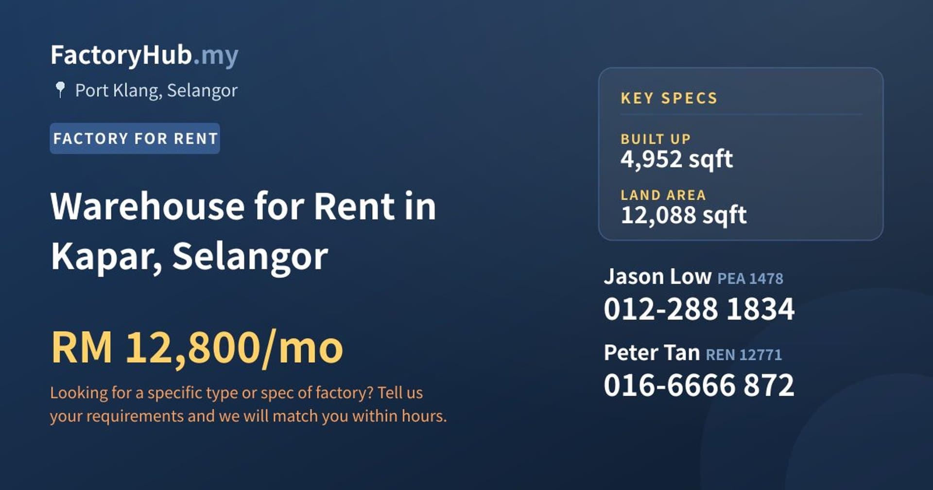 Warehouse for Rent in Kapar, Selangor - Property image 1 of 2