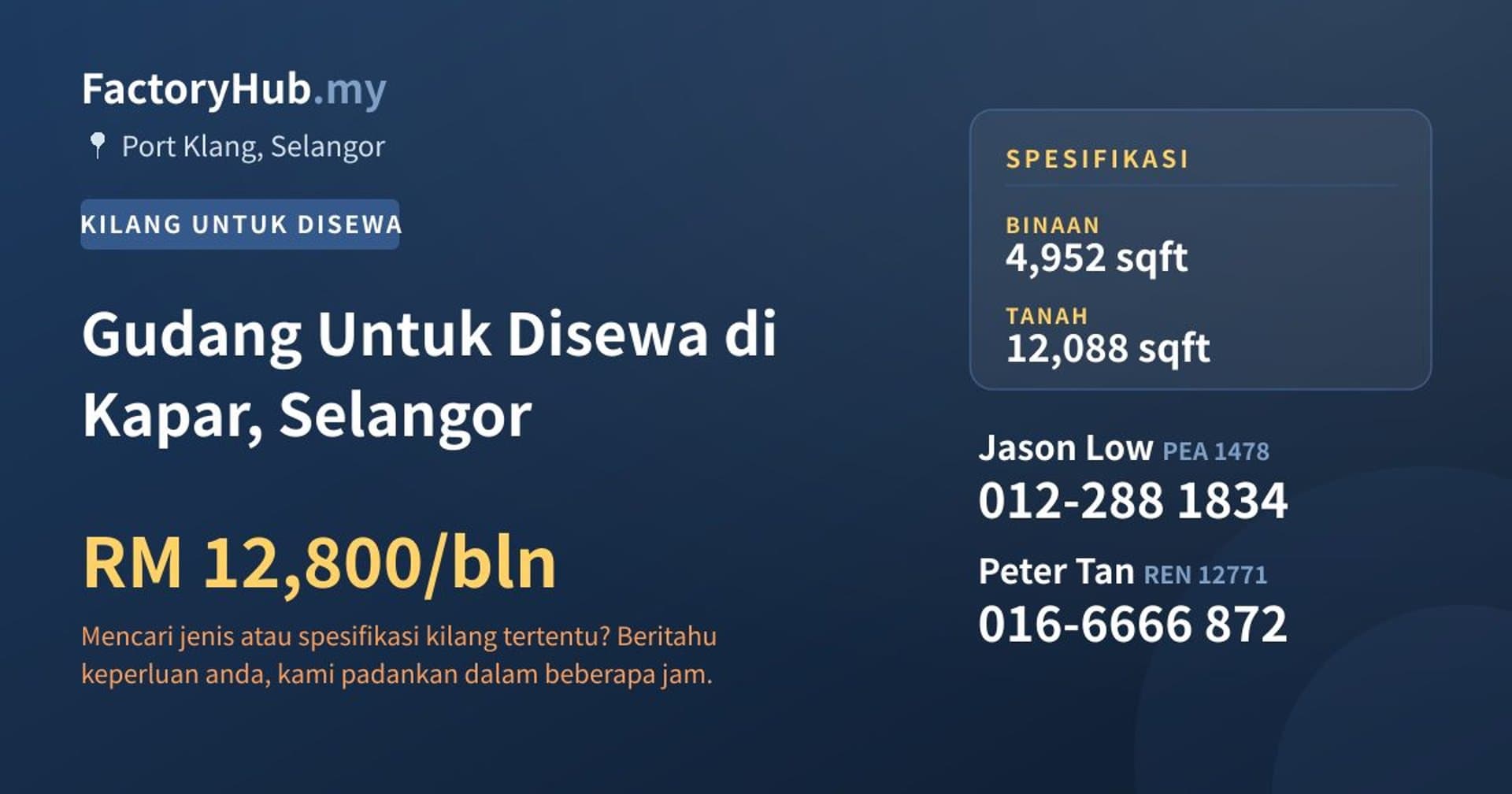 Gudang Untuk Disewa di Kapar, Selangor · Imej hartanah 1/2
