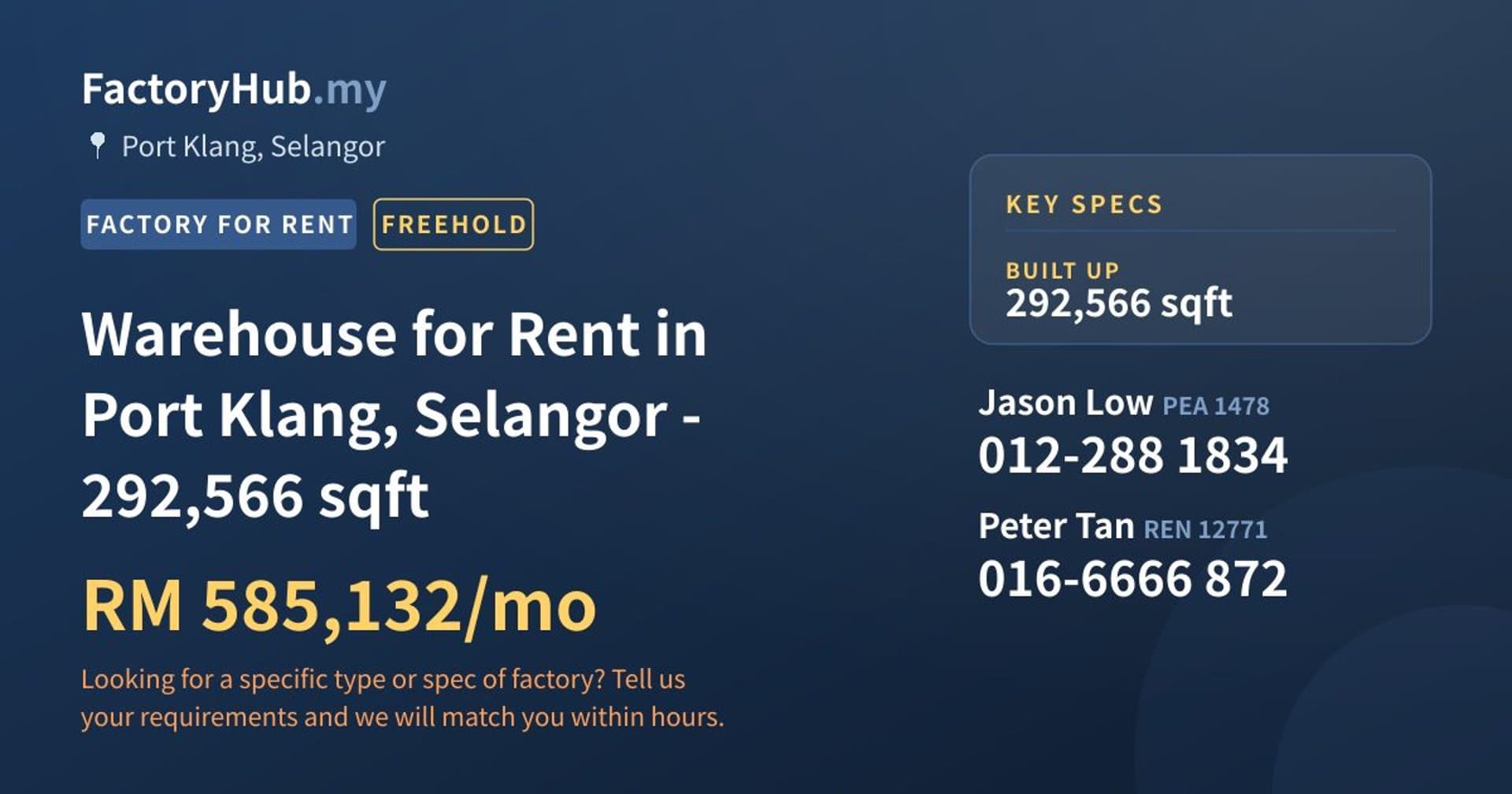 Warehouse for Rent in Port Klang, Selangor - 292,566 sqft - Property image 1 of 2