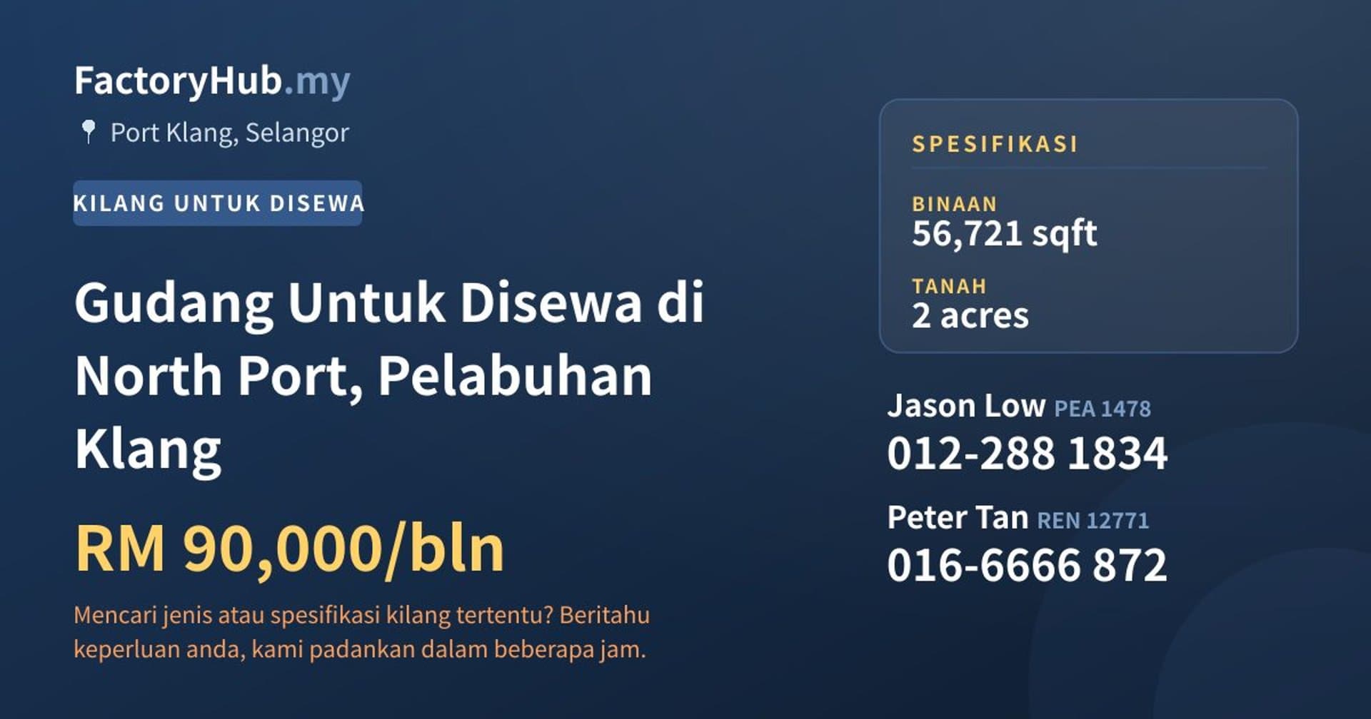 Gudang Untuk Disewa di North Port, Pelabuhan Klang · Imej hartanah 1/2