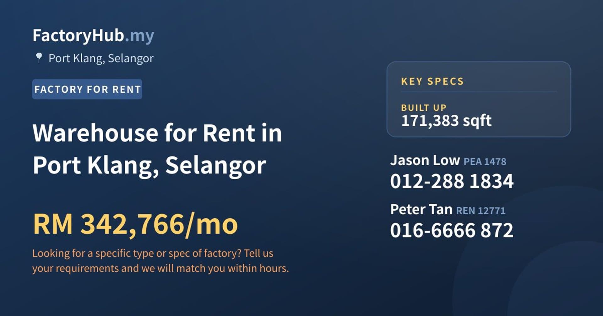Warehouse for Rent in Port Klang, Selangor - Property image 1 of 2