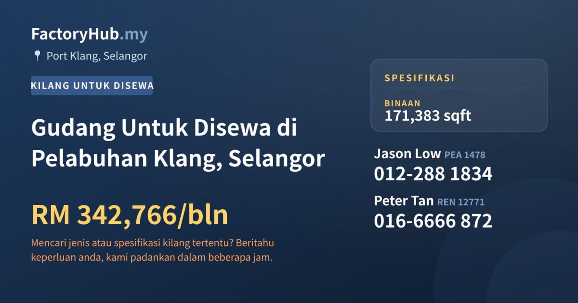 Gudang Untuk Disewa di Pelabuhan Klang, Selangor · Imej hartanah 1/2